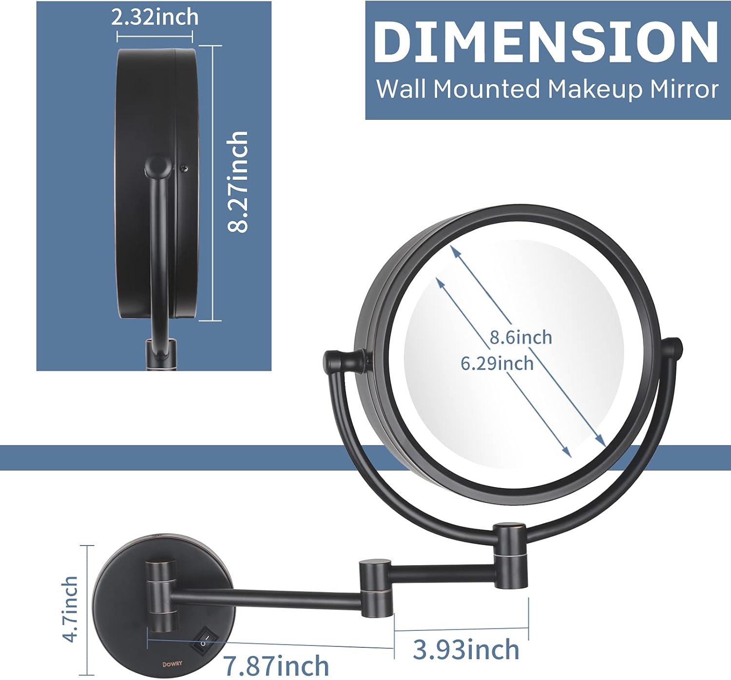 DOWRY Makeup Mirror Wall Mount with 10X Magnification