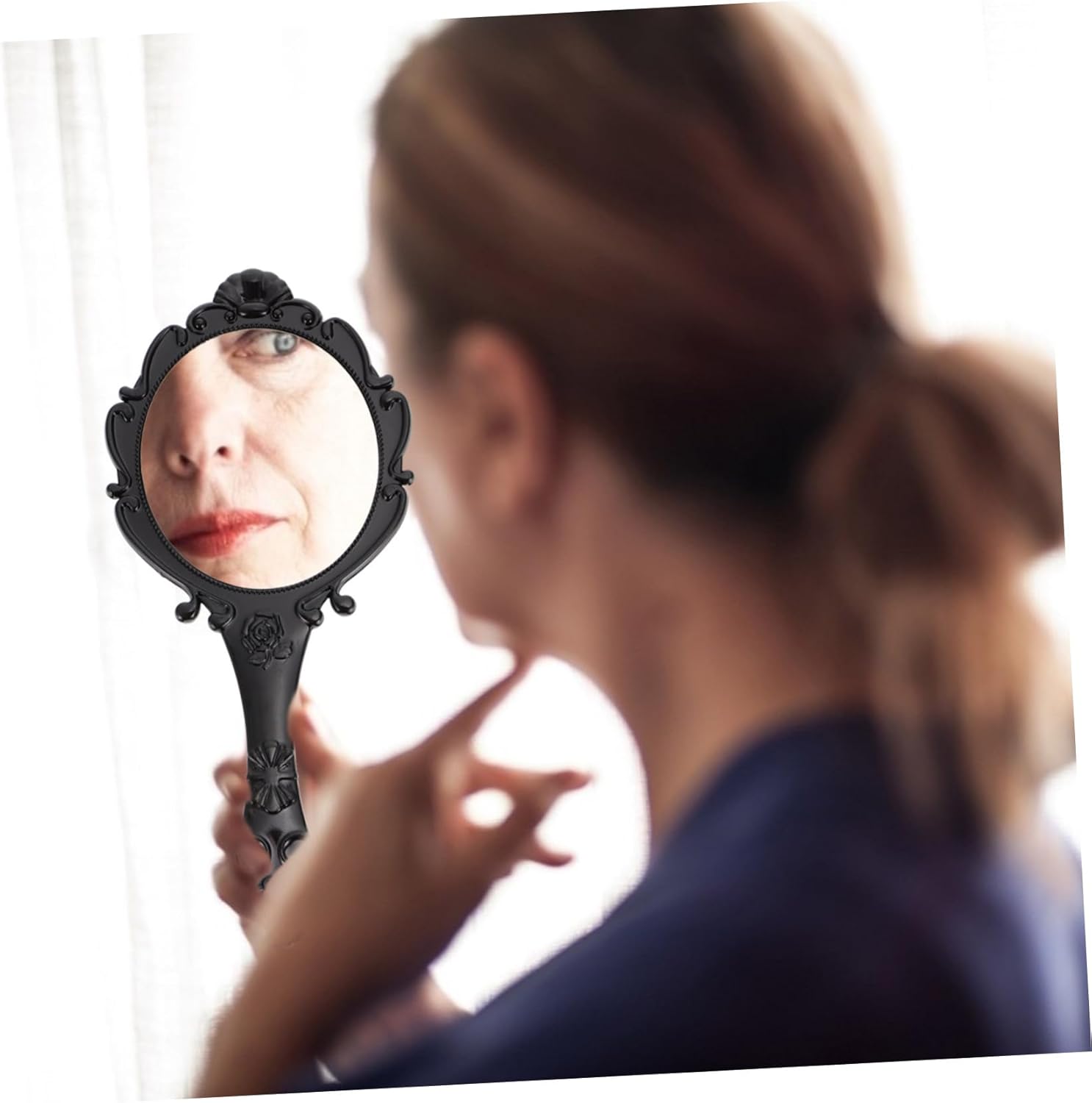 Vaguelly 2Pcs Handheld Retro Makeup Mirror
