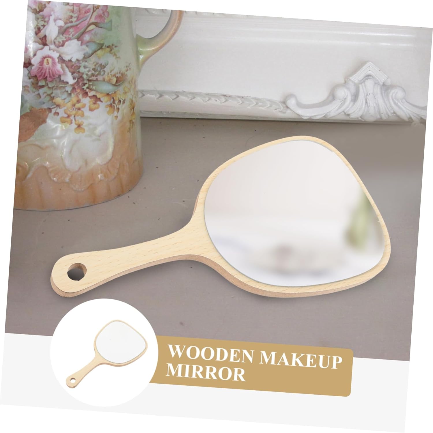 Beaupretty Wooden Handle Travel Mirror with Stand