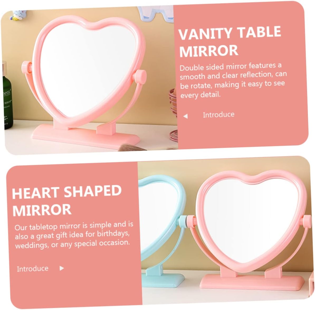 Heart Shaped Double Sided Vanity Mirror Compact Tabletop