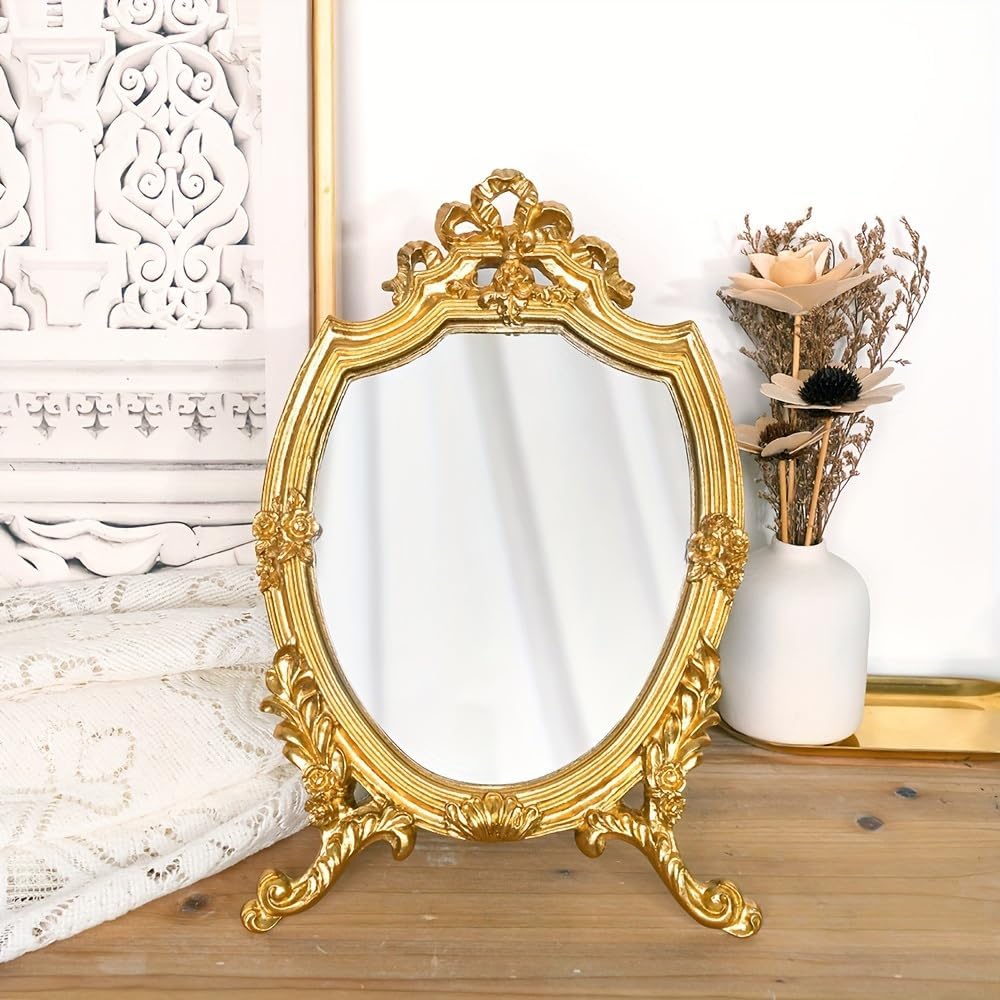 LTSRLL Antique Gold Resin Frame Makeup Mirror