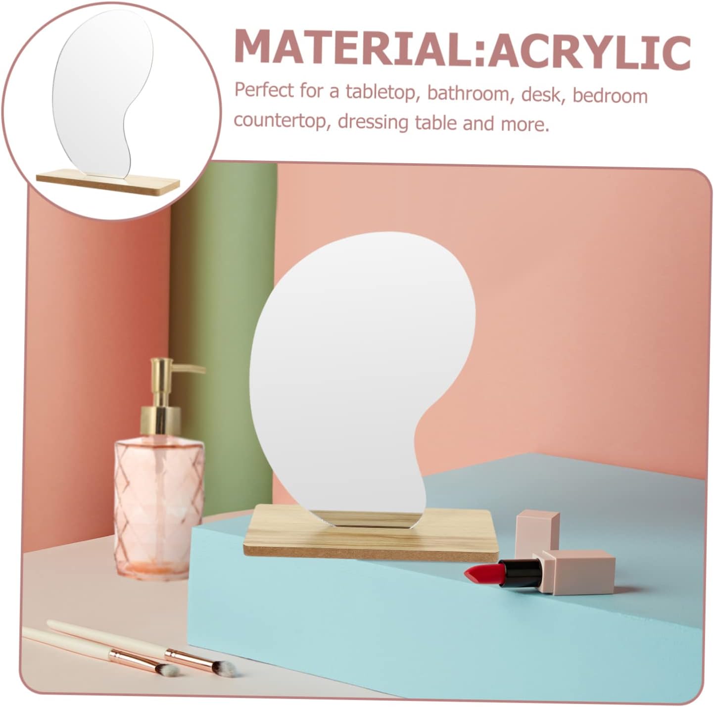 MAGICLULU Aesthetic Desktop Mirror with Wooden Stand 1