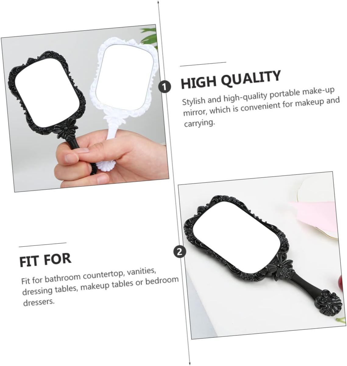 MERRYHAPY 2Pcs Handle Makeup Mirror for Travel and Home Use