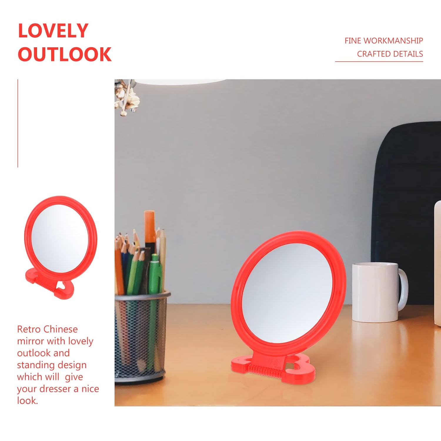 Beavorty Retro Desktop Makeup Mirror with Stable Base