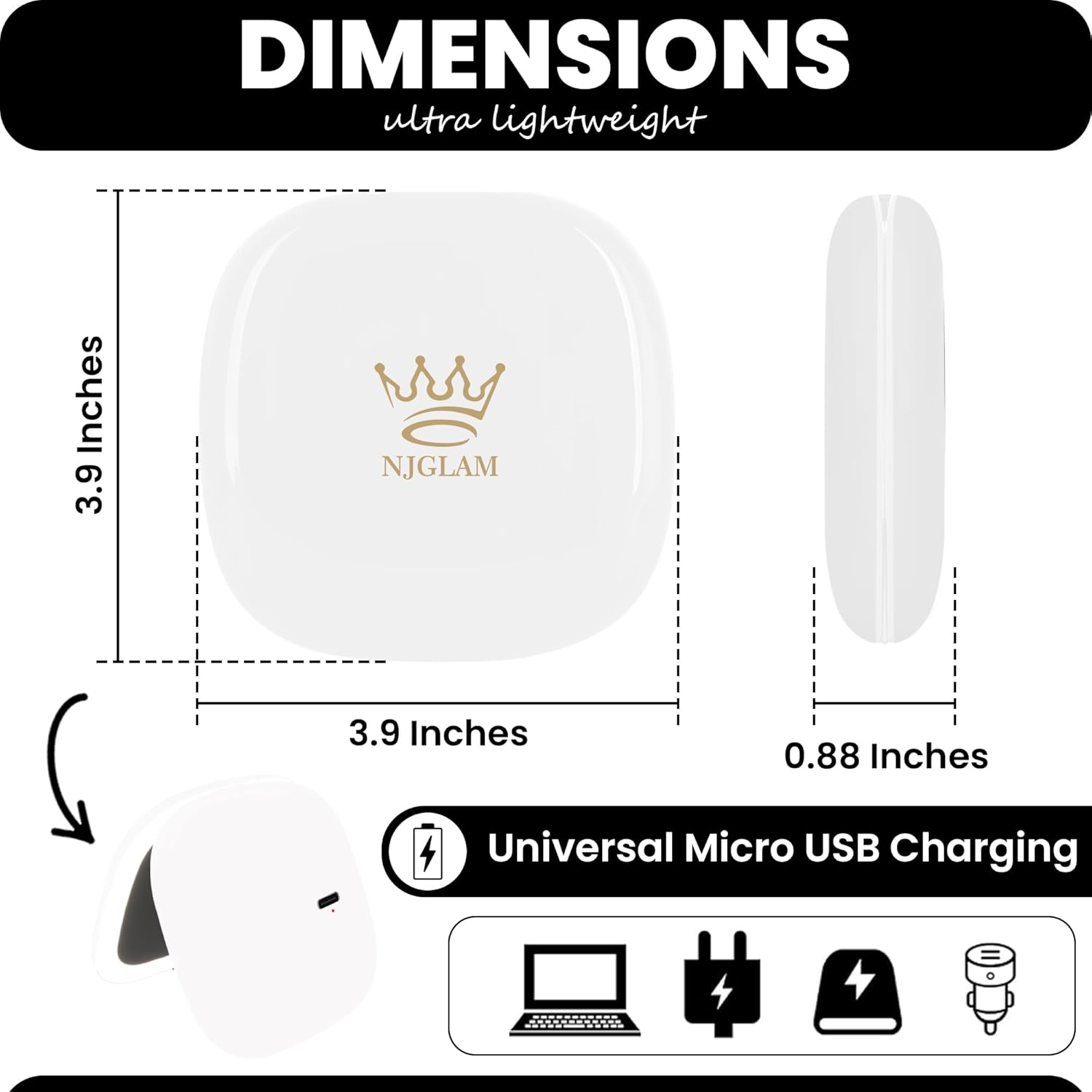 NJ GLAM LED Compact Makeup Mirror with 1X 10X Magnification 1