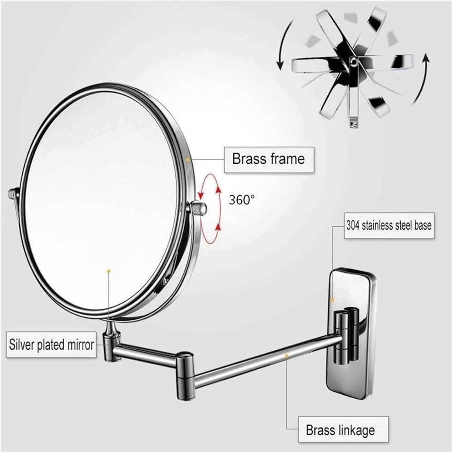 Wall-Mounted Double-Sided Folding Vanity Mirror with 7X Magnification