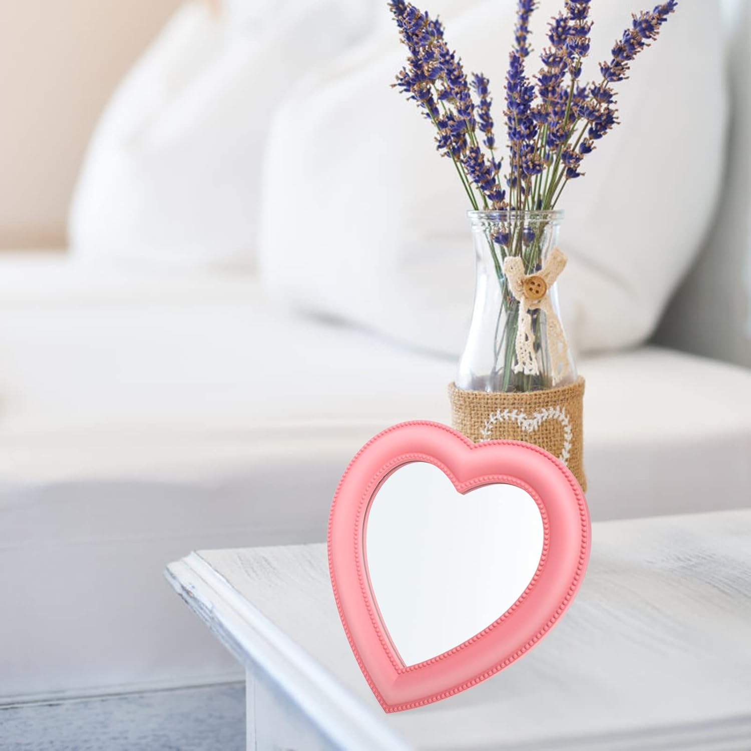 Wall-Mounted LED Pink Mirror Desktop Makeup Vanity