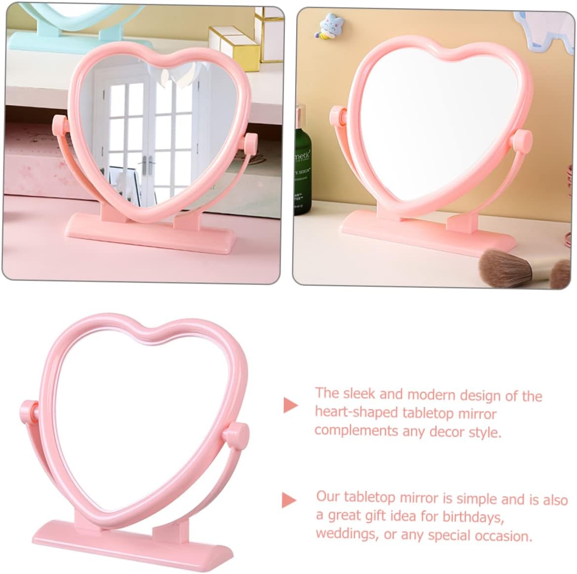 Heart Shaped Double Sided Vanity Mirror Compact Tabletop