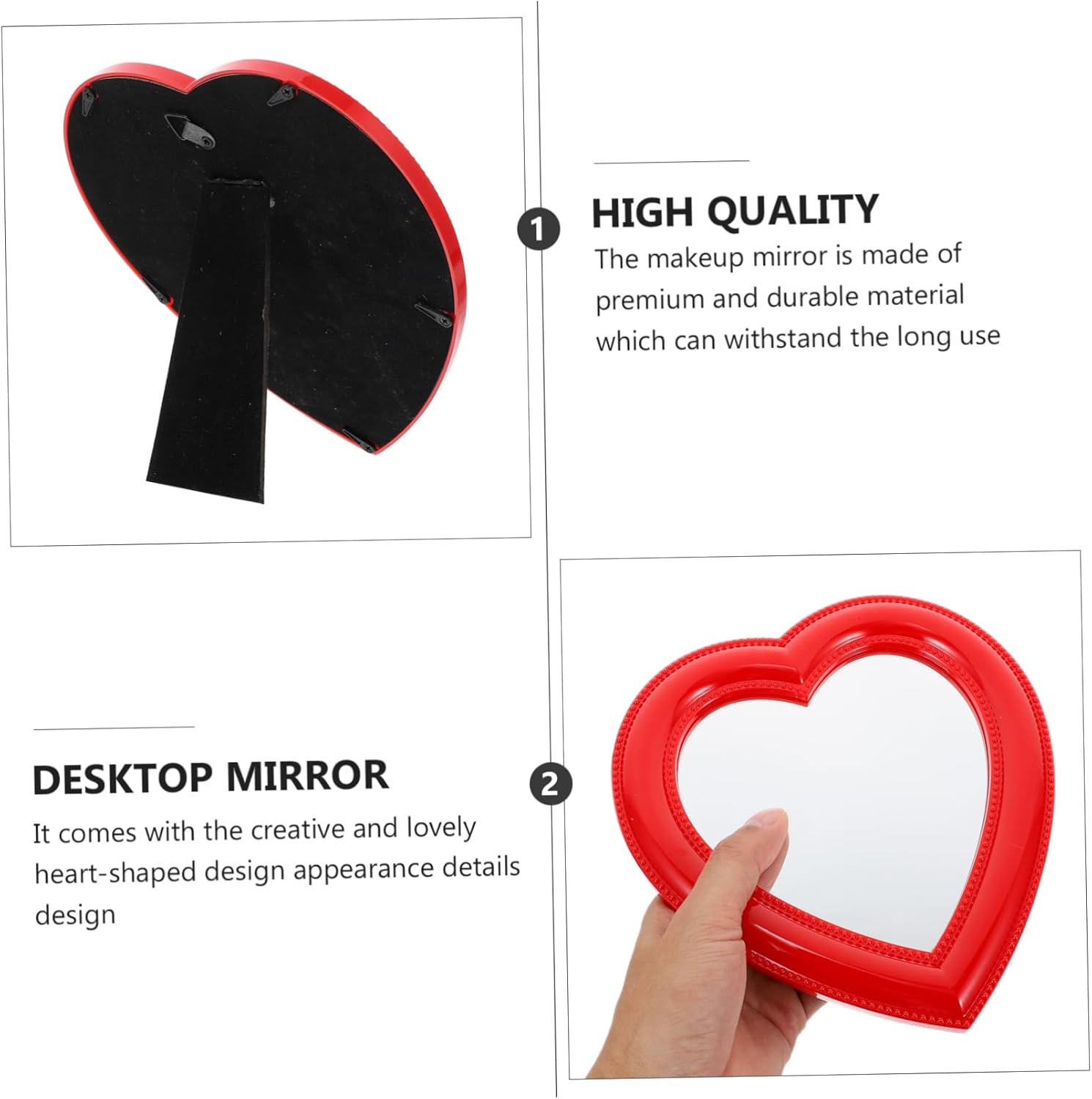 Heart Shaped Desktop Makeup Mirror with HD Clarity