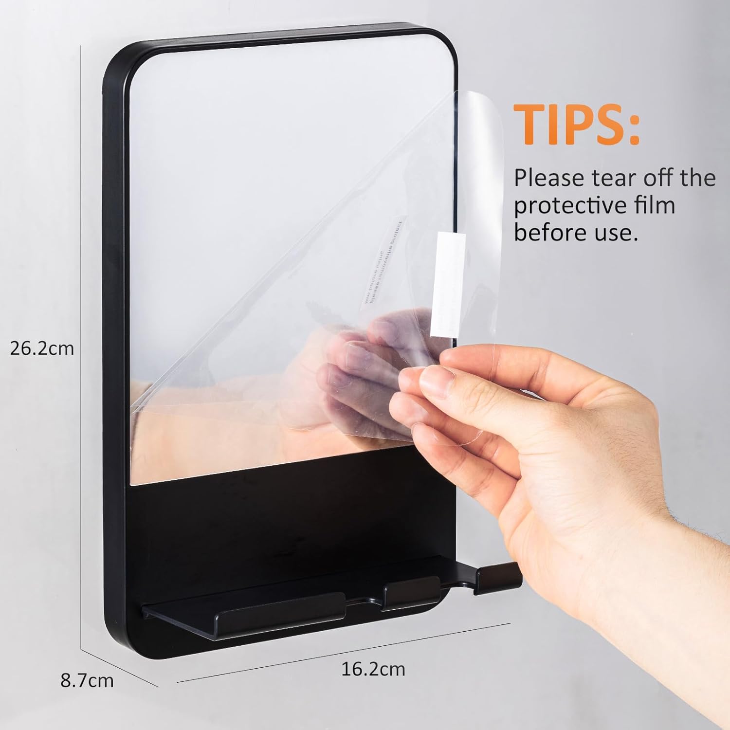 VELMADE Fog Free Shaving Mirror with Razor Holder No Drilling Black