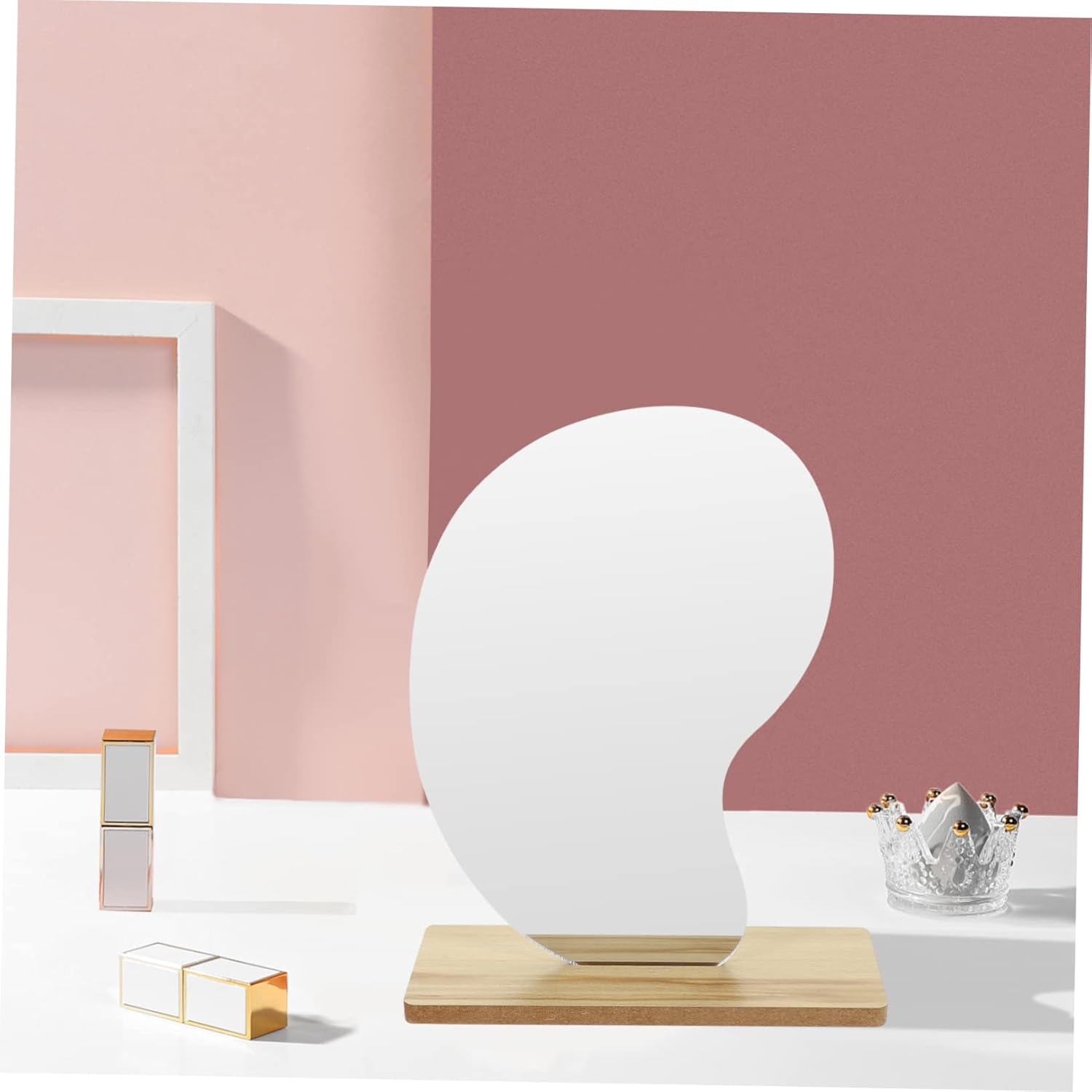 SOLUSTRE Irregular Wooden Stand Makeup Mirror
