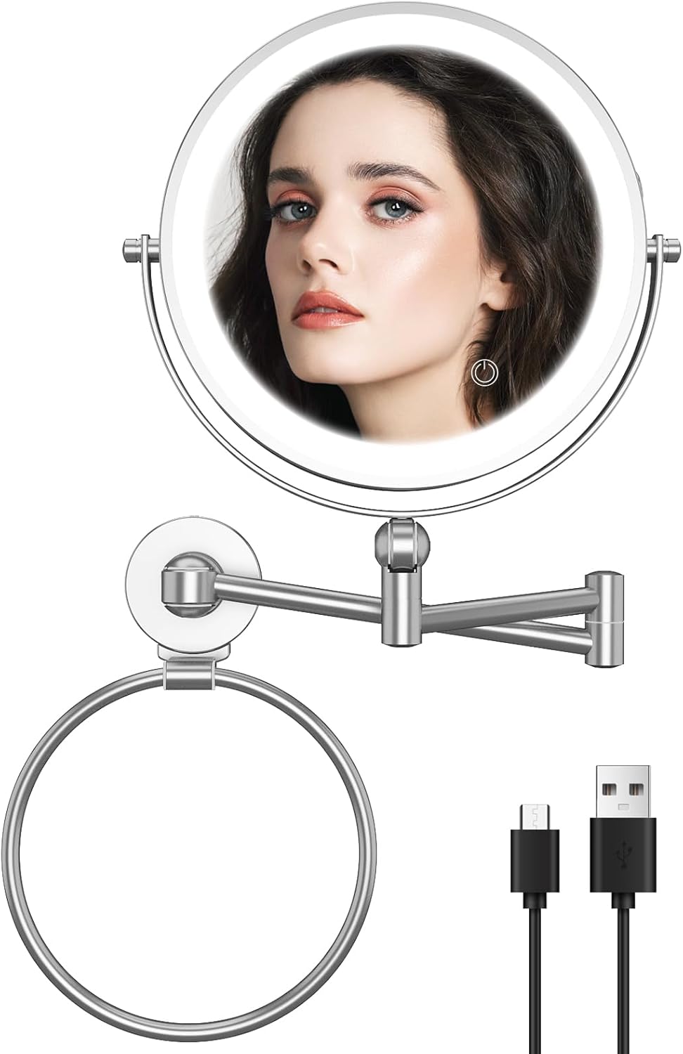TOLOYE Adjustable Height LED Makeup Mirror with Towel Ring
