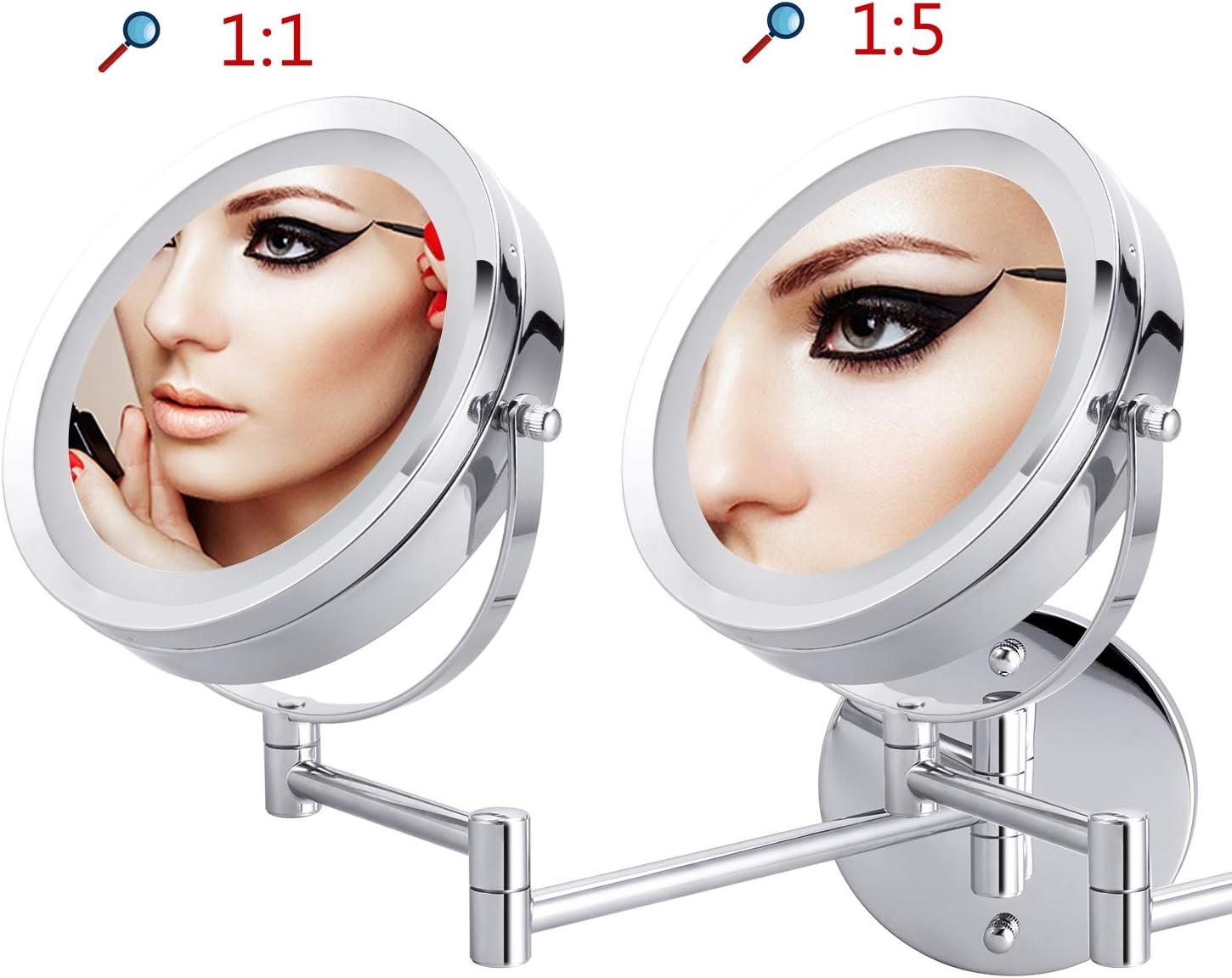 MMtong LED Double-Sided Magnifying Mirror 67 Inch Adjustable