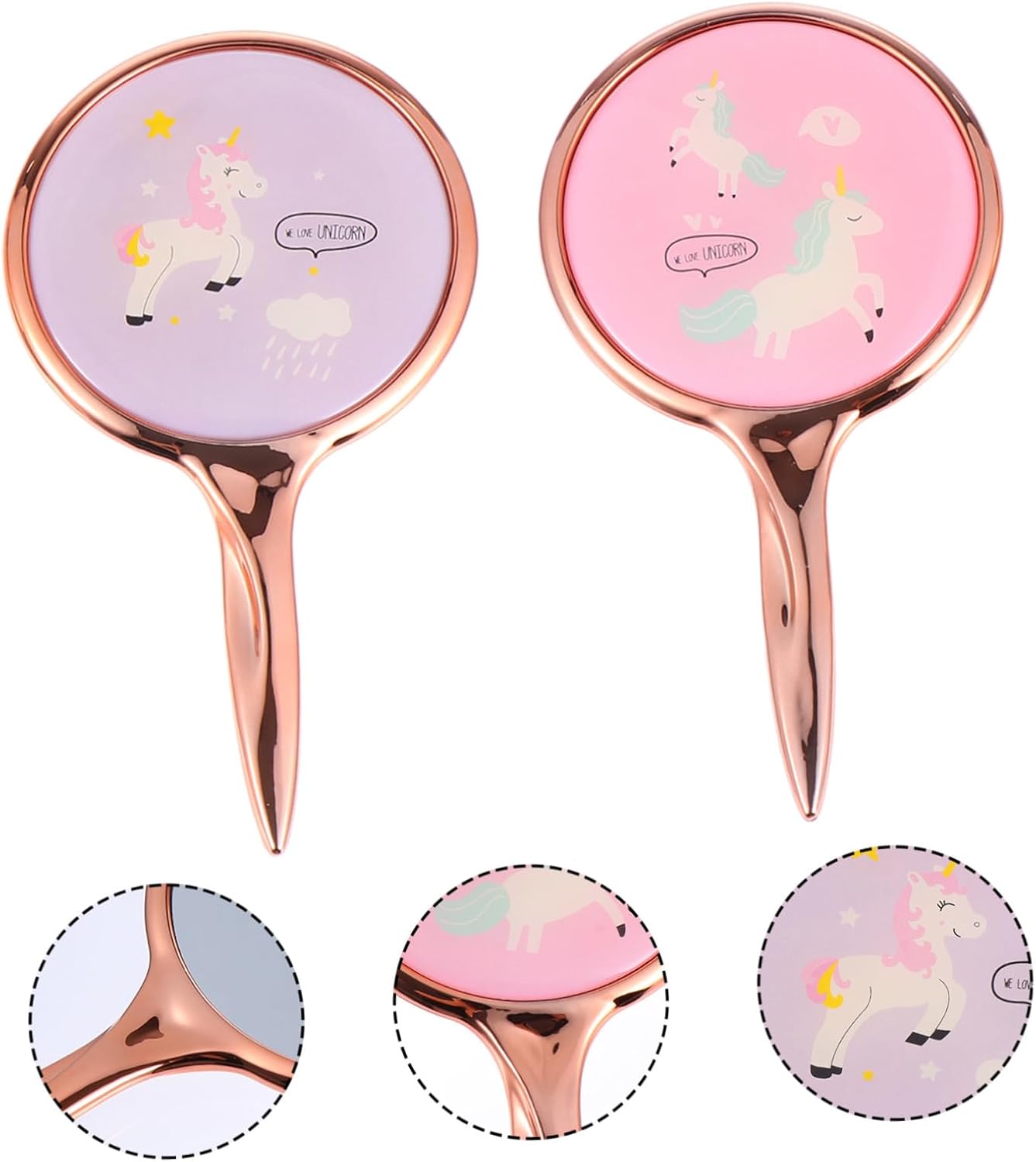 2Pcs Handheld Makeup Mirror with Handle for Travel and Home Use