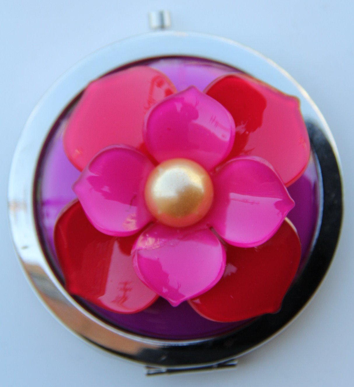 Gift Square Dcor Purse Handbag Mirror - Fuschia Flower 3D