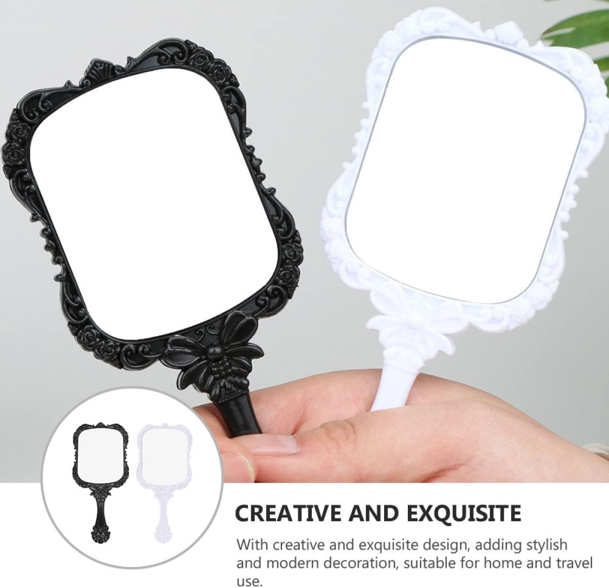 VINTORKY 2Pcs Handle Beauty Mirror Portable Travel