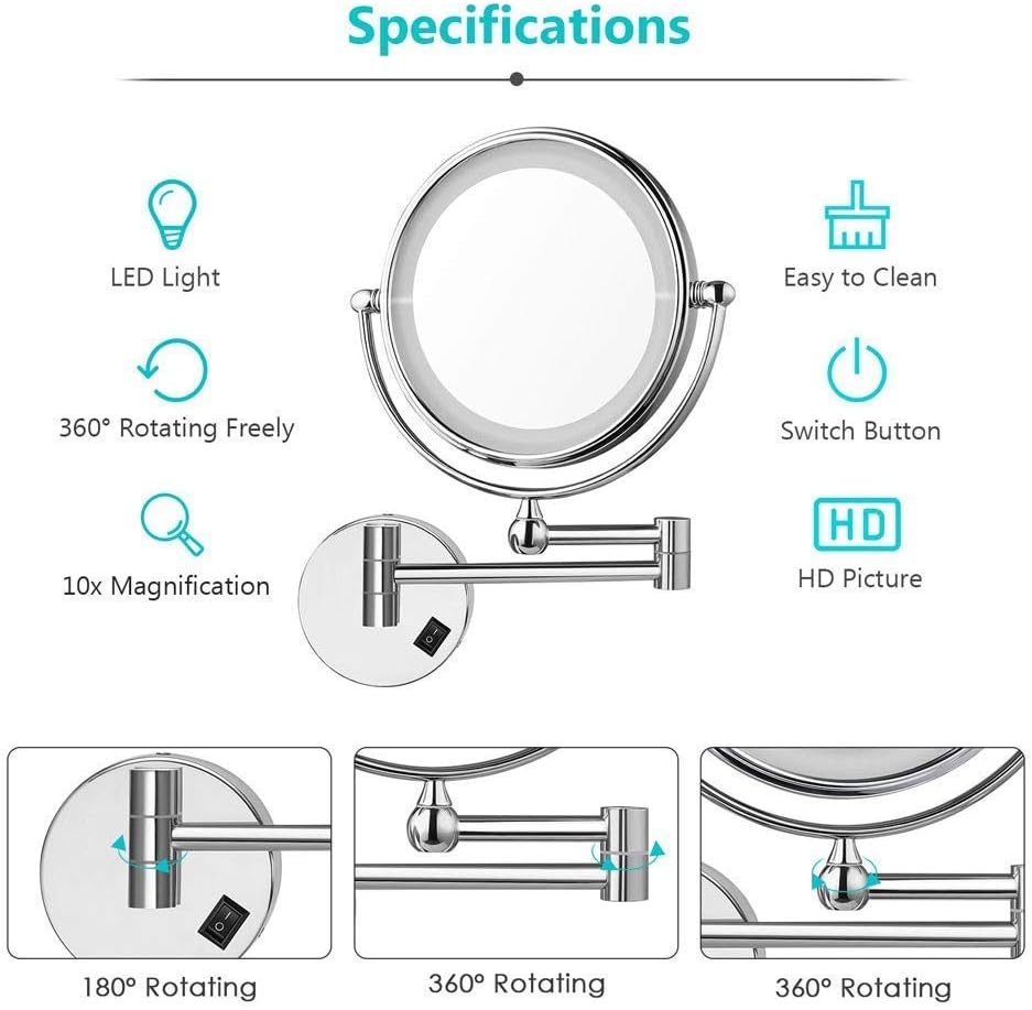 LCARY 10X Magnifying Wall Mounted Makeup Mirror