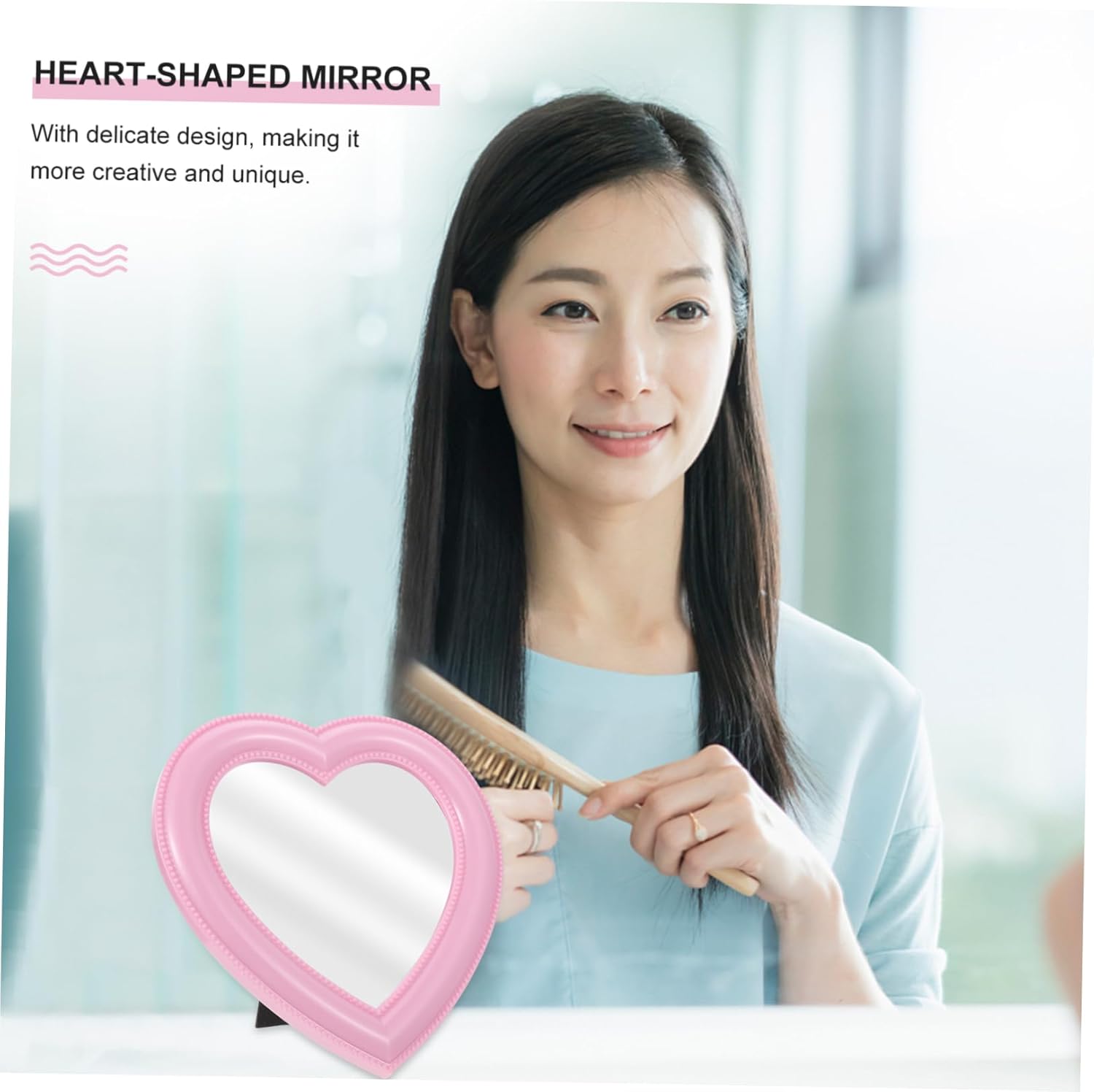 1pc Heart-Shaped Makeup Mirror Wall Mount Desktop Style