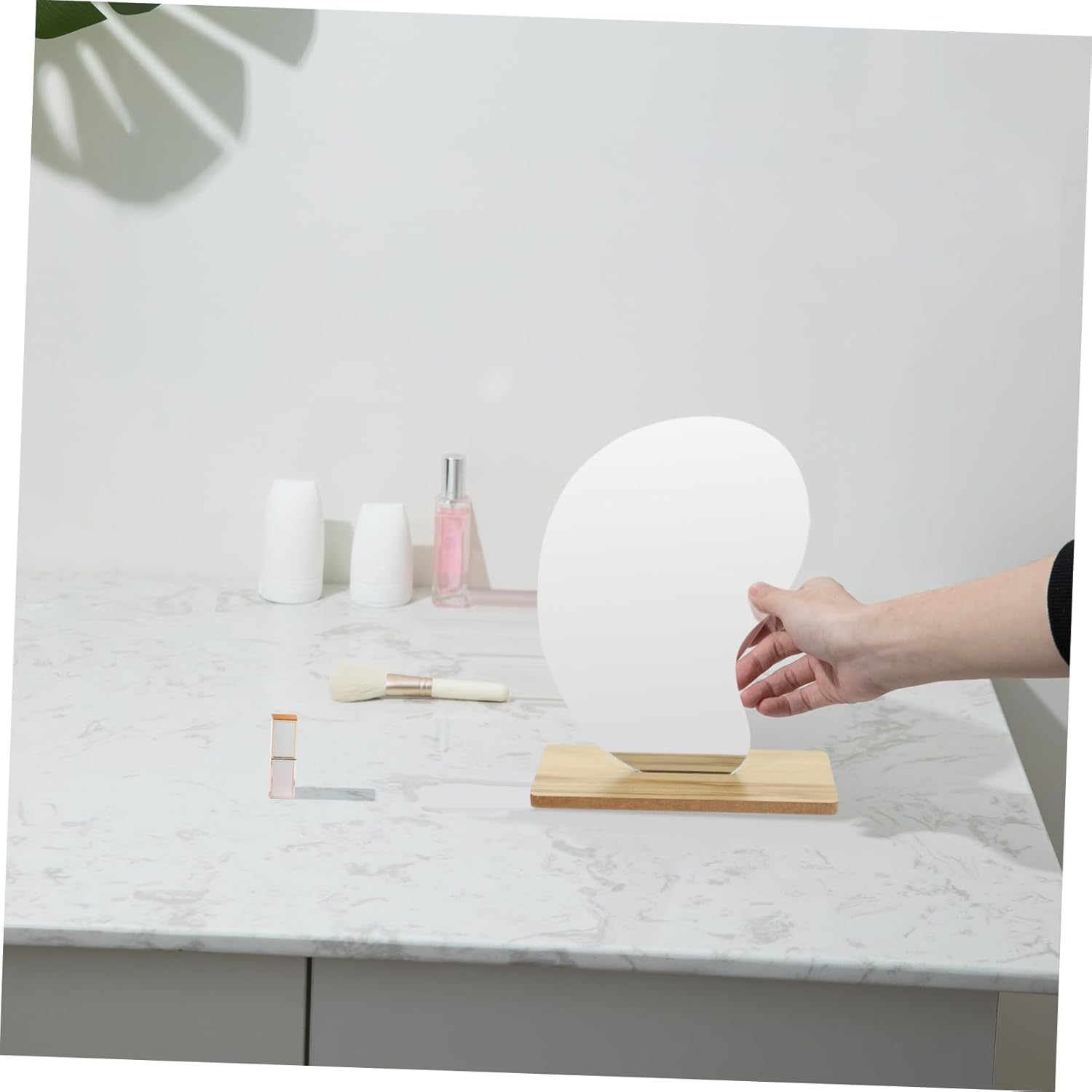 VINTORKY Frameless Wooden Stand Makeup Mirror 1