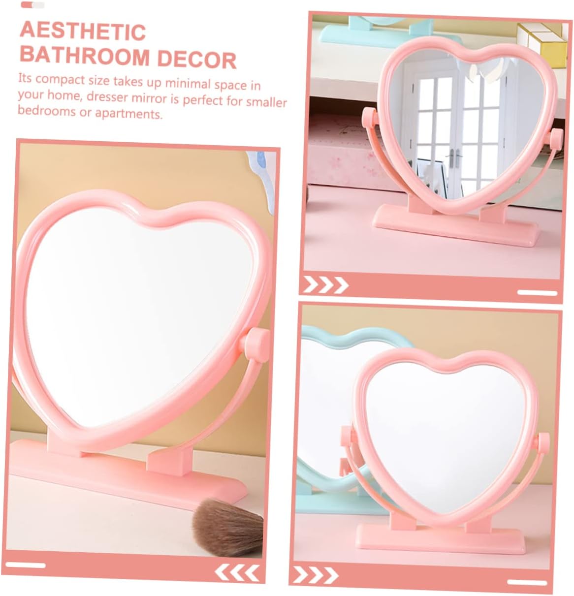 Heart Shaped Double Sided Vanity Mirror Compact Tabletop