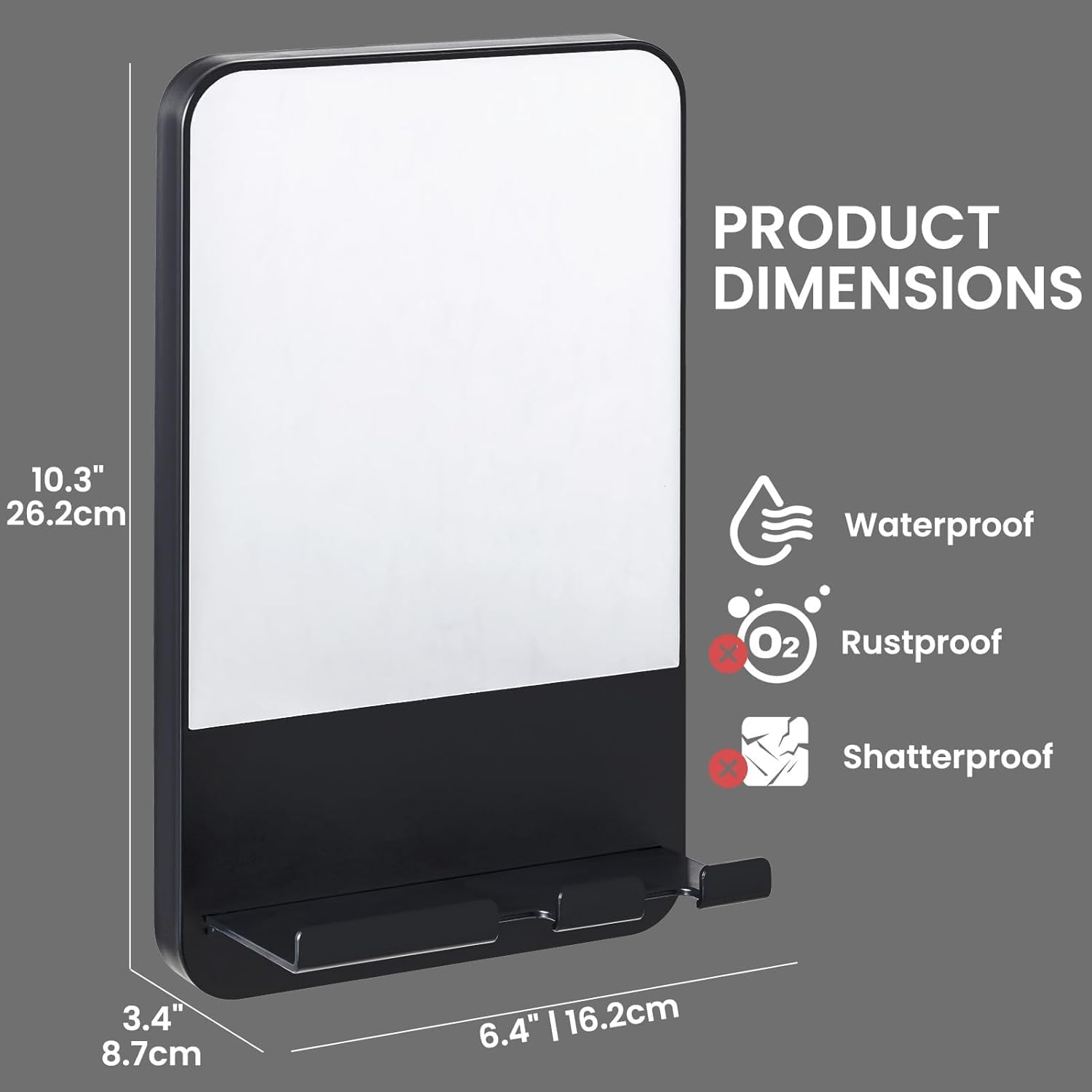 VELMADE Fog Free Shaving Mirror with Razor Holder No Drilling Black