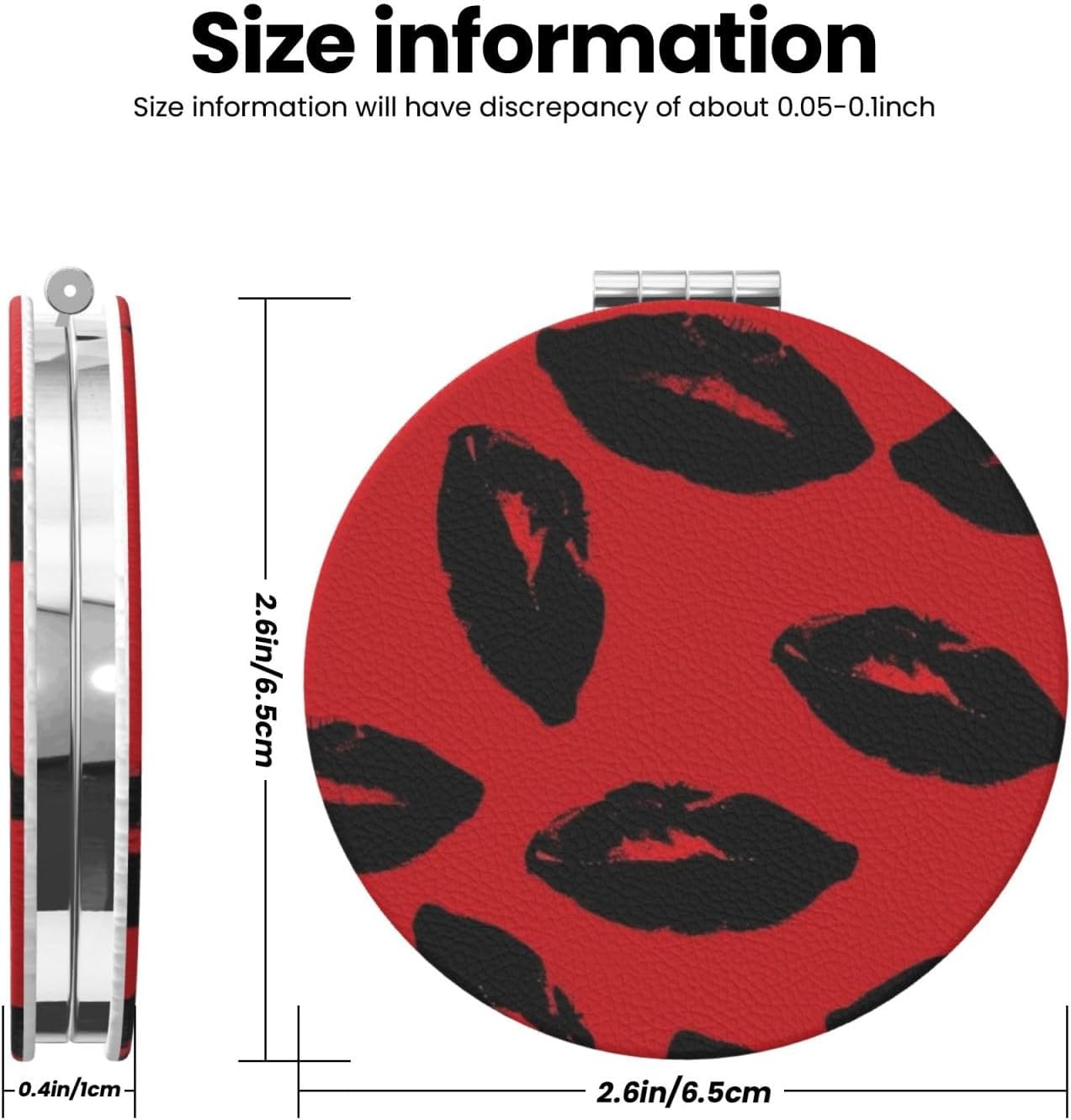 Red and Black Lips Compact Travel Mirror 2X Magnification