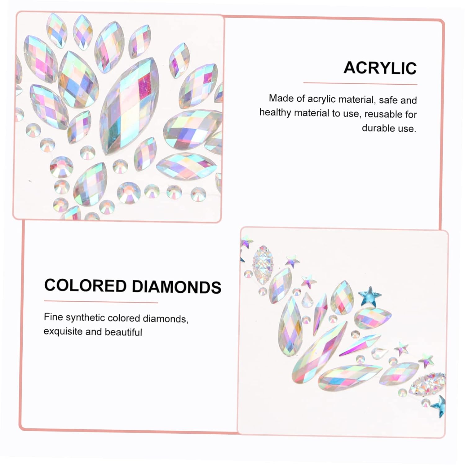 Healvian Face Rhinestone Decals 4 Sheets Set