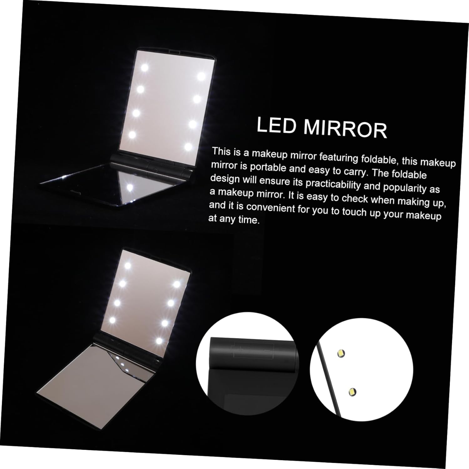 Mikinona Foldable LED Mirror for Makeup Double-Sided Beauty Mirror
