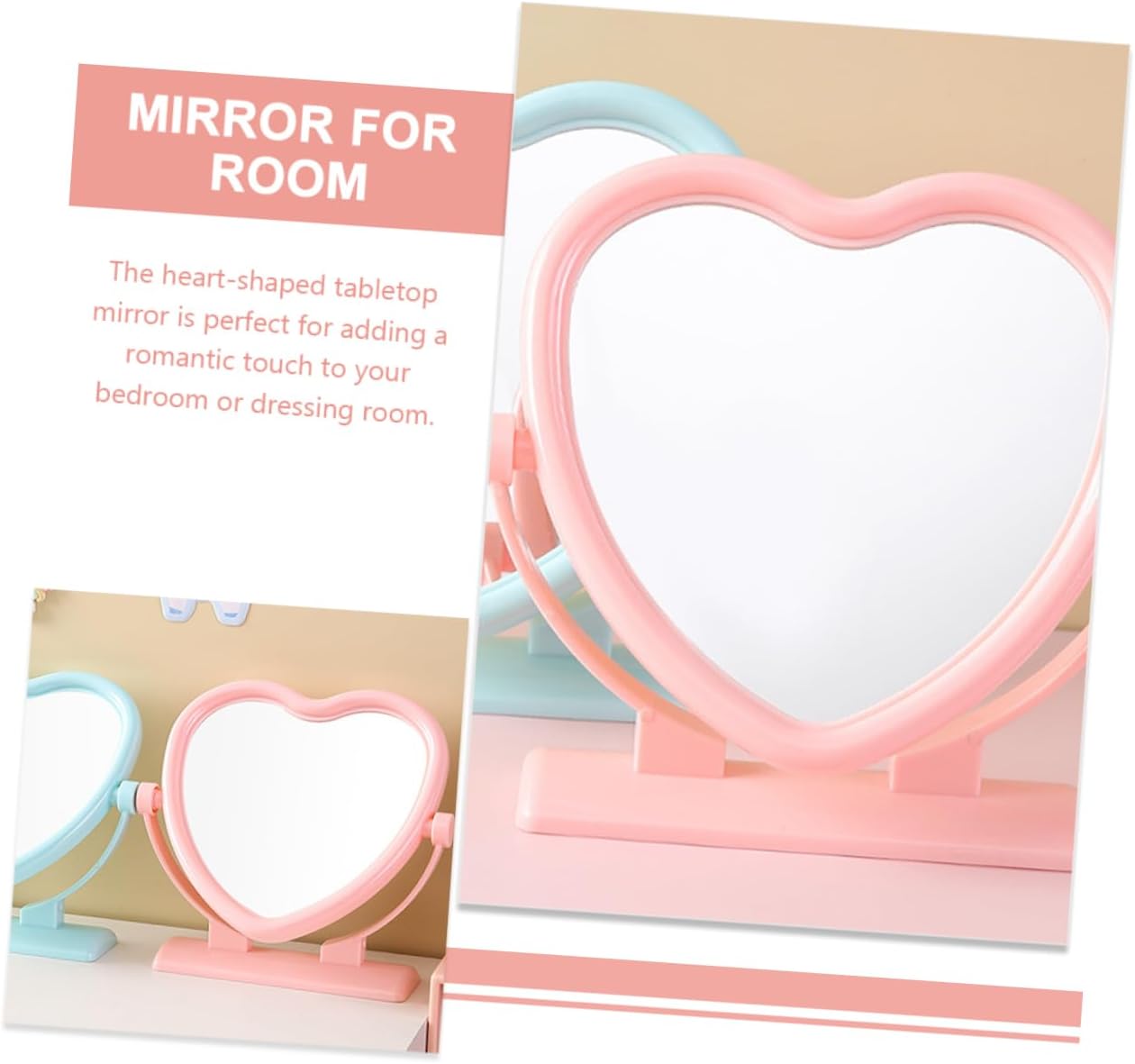 Heart Shaped Double Sided Makeup Mirror Compact Tabletop