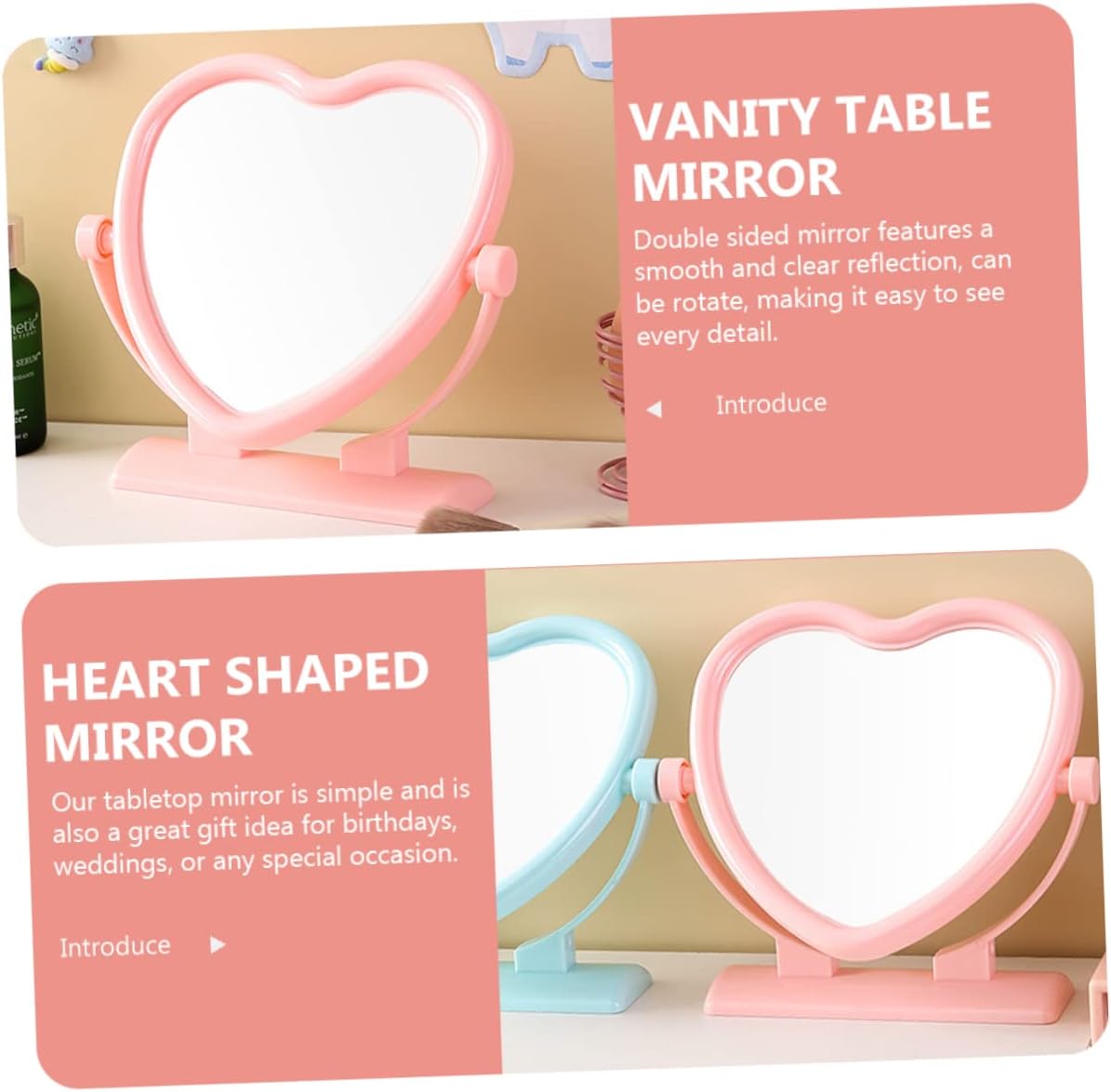 BESTYASH Heart Shaped Double Sided Makeup Mirror with Sturdy Base
