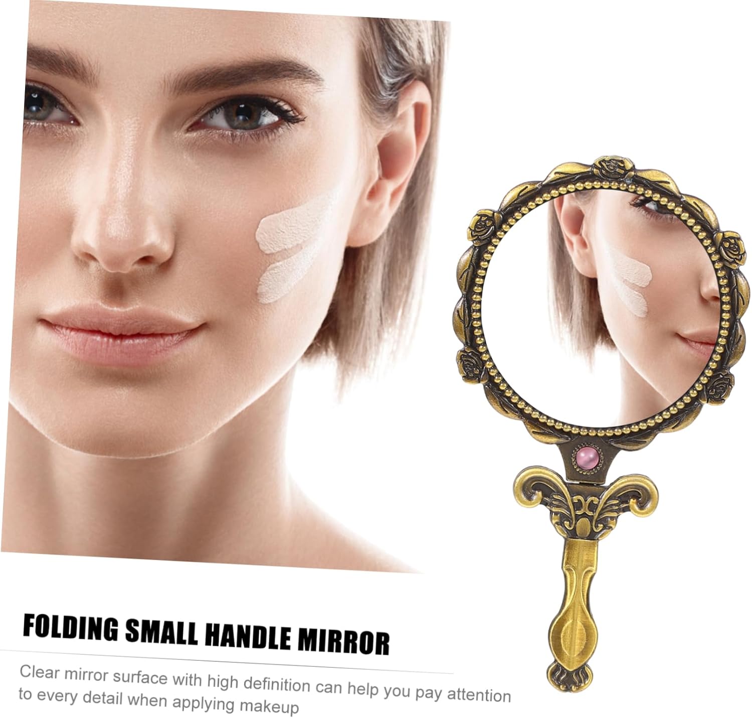 Angoily Foldable Retro Makeup Mirror with Handle
