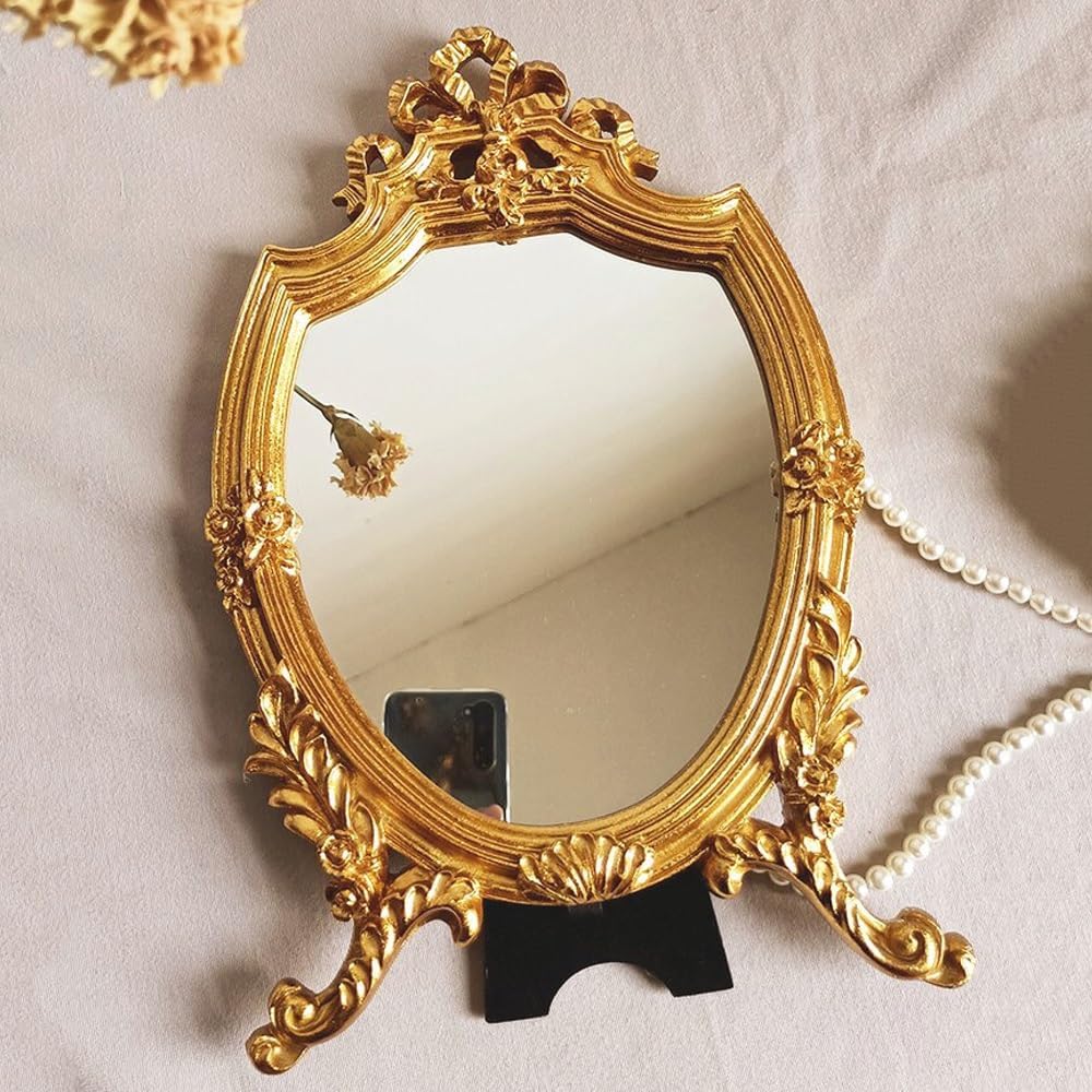 LTSRLL Antique Gold Resin Frame Makeup Mirror