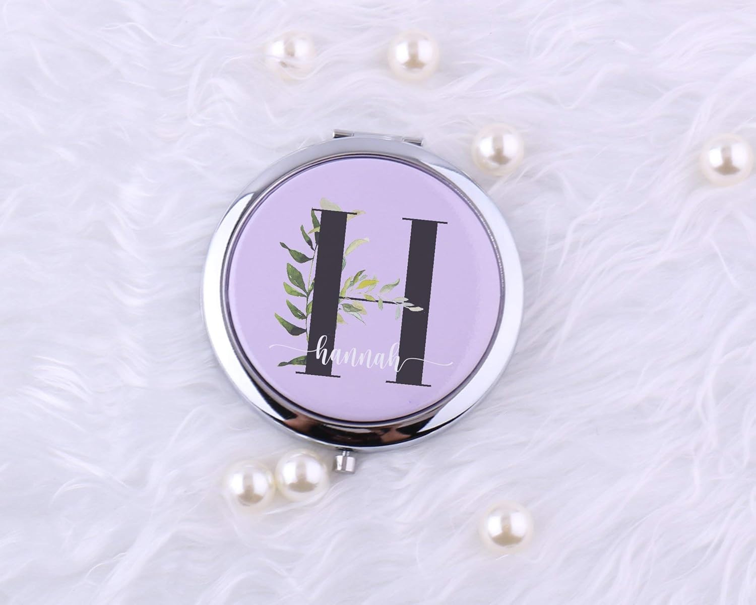 Personalized Hot Pink Compact Mirror with Name and Initial