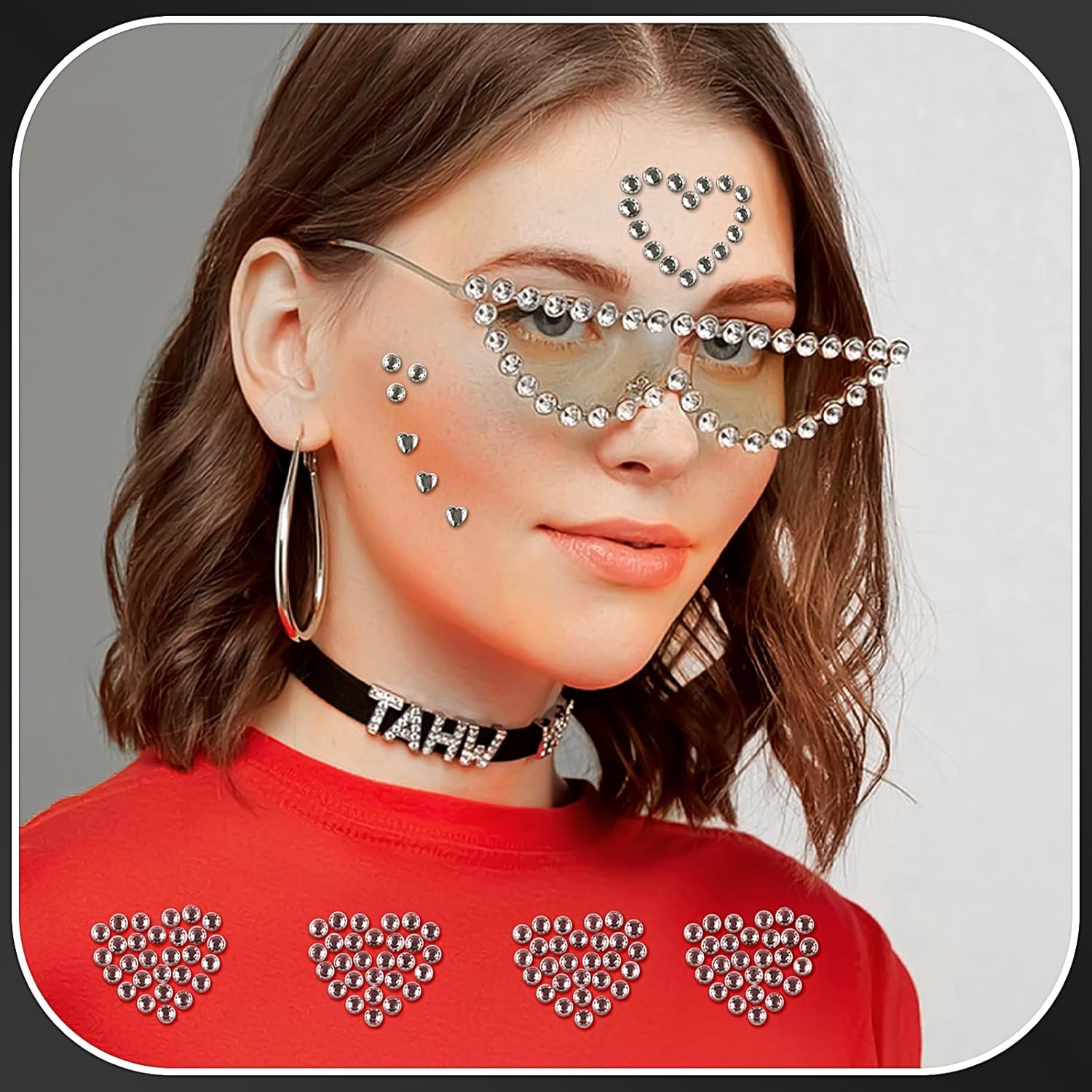Gaduupa 3 Sheets Face Rhinestone Stickers White
