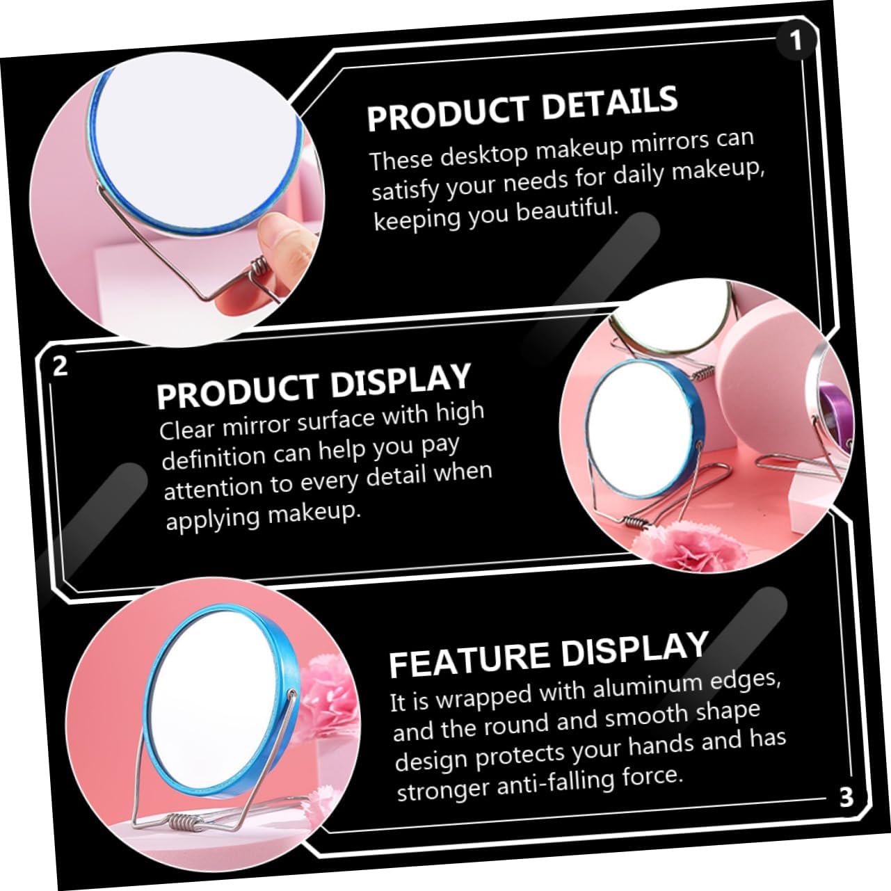 Double-Sided Foldable Makeup Mirror for Beauty Salon and Daily Use