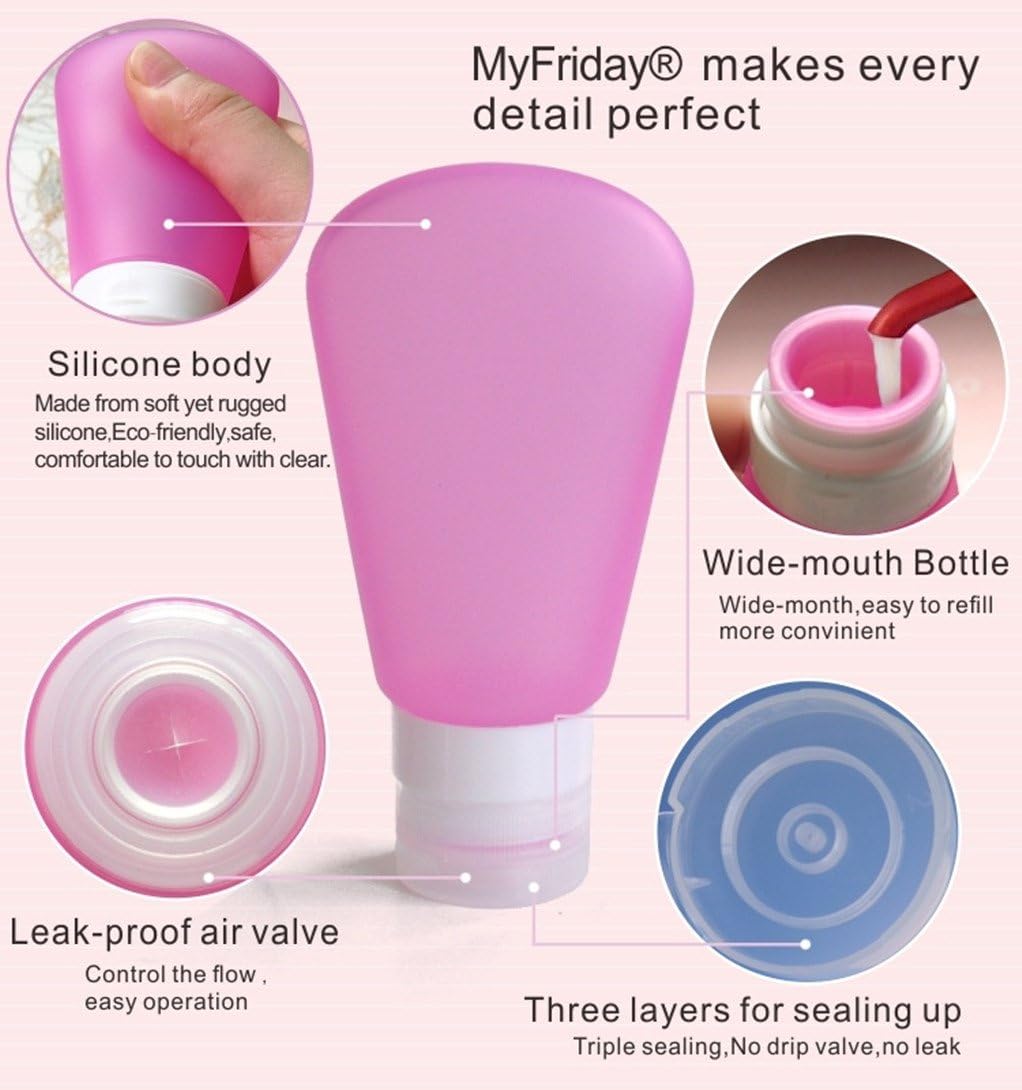 3 Pack Food Grade Squeeze Silicone Travel Bottles - 125OZ Pink White Blue