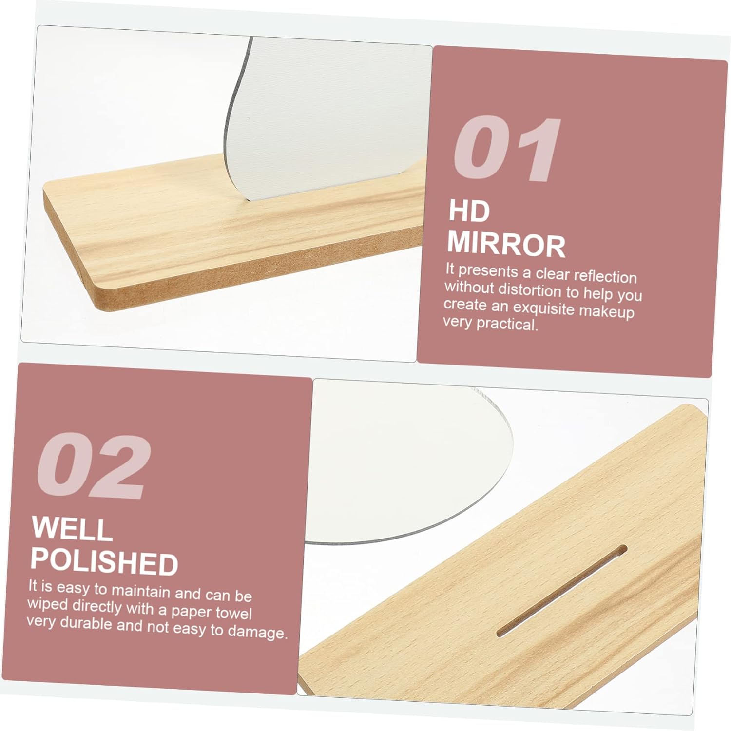 Luxshiny Stylish Desktop Vanity Mirror with Wooden Stand Frameless Design