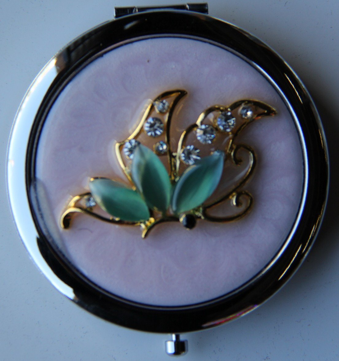 Green Jeweled Butterfly Compact Mirror Set