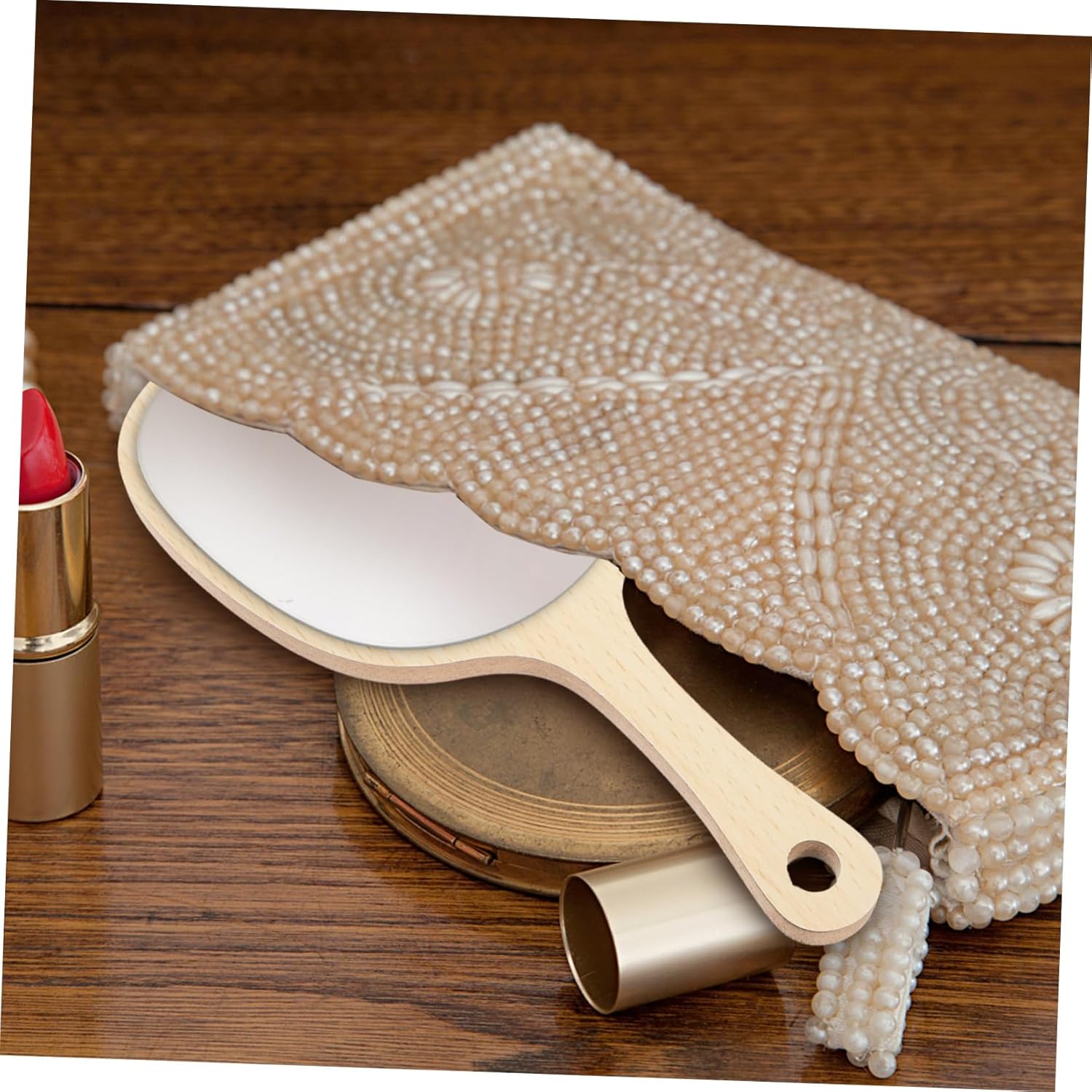 Portable Wooden Handle Mirror for Travel and Home Use 1