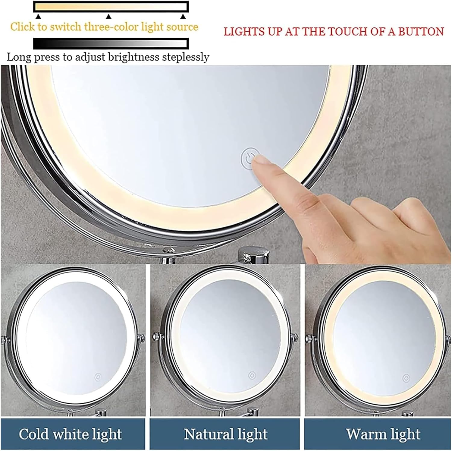 LED Vanity Mirror with Touch Sensor and Swivel Arm