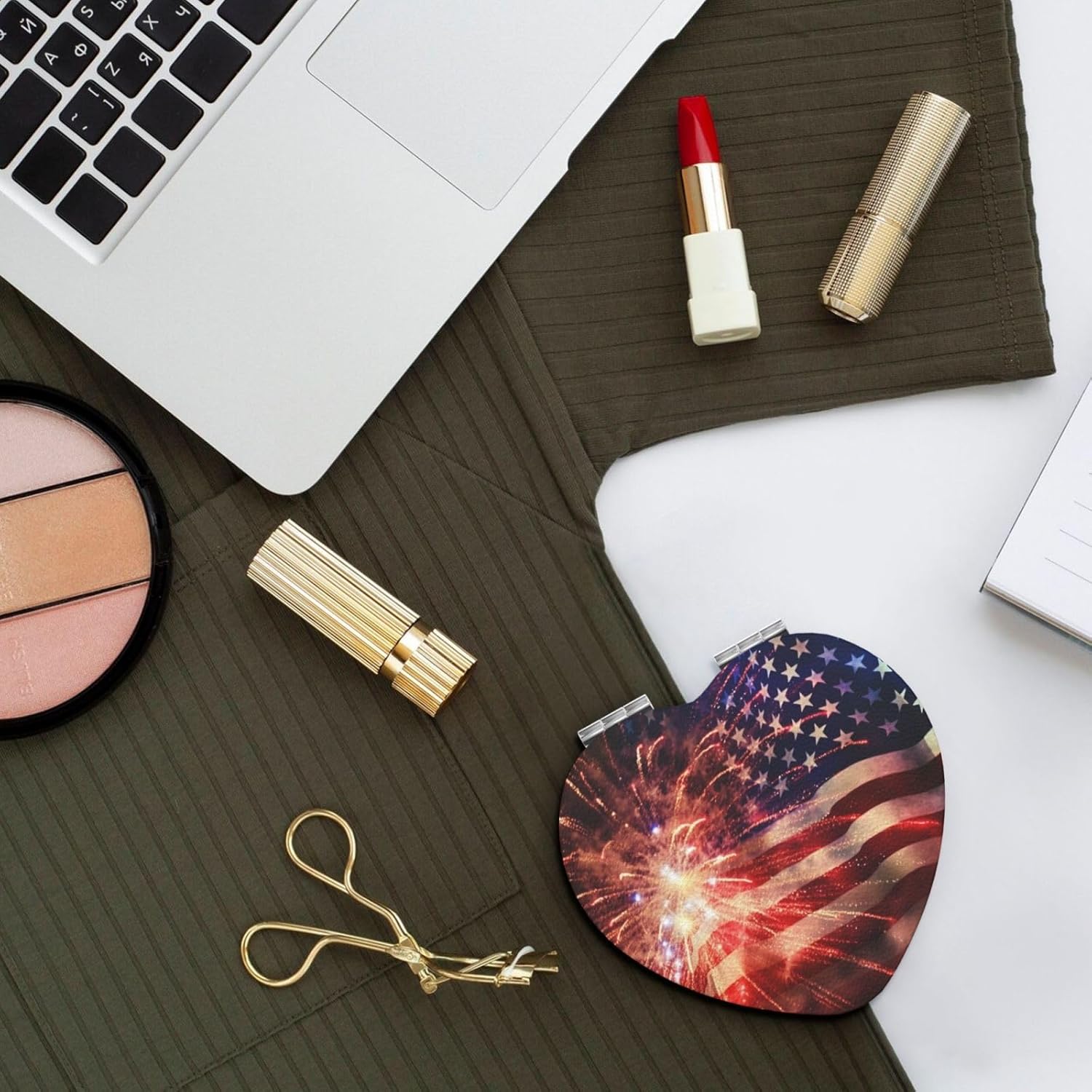 Fireworks American Flag Compact Travel Mirror