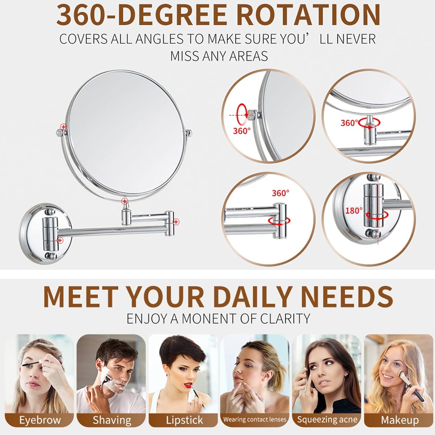 KEYQEEN Wall Mounted Makeup Mirror with 10X Magnification and Double Sided