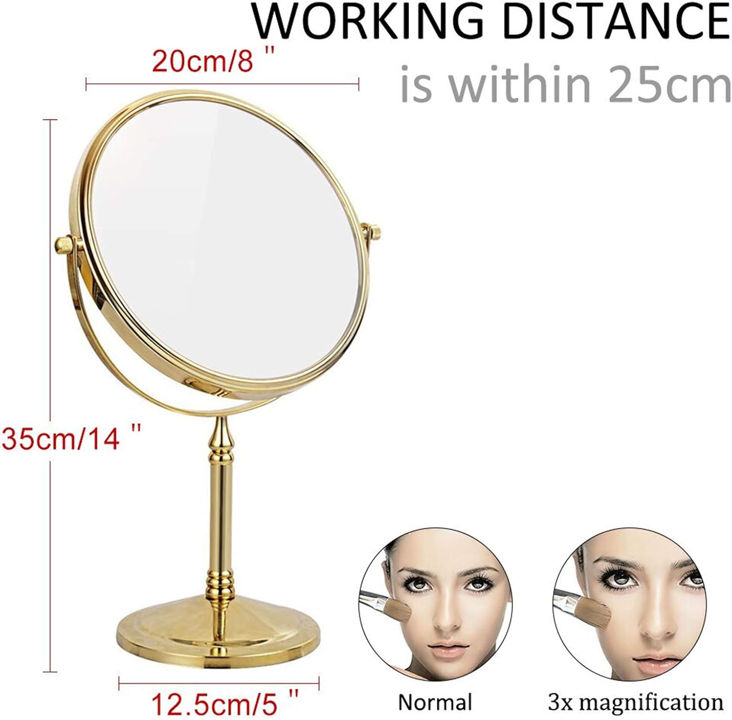 8 Inch Brass Vanity Mirror with 5X Magnification