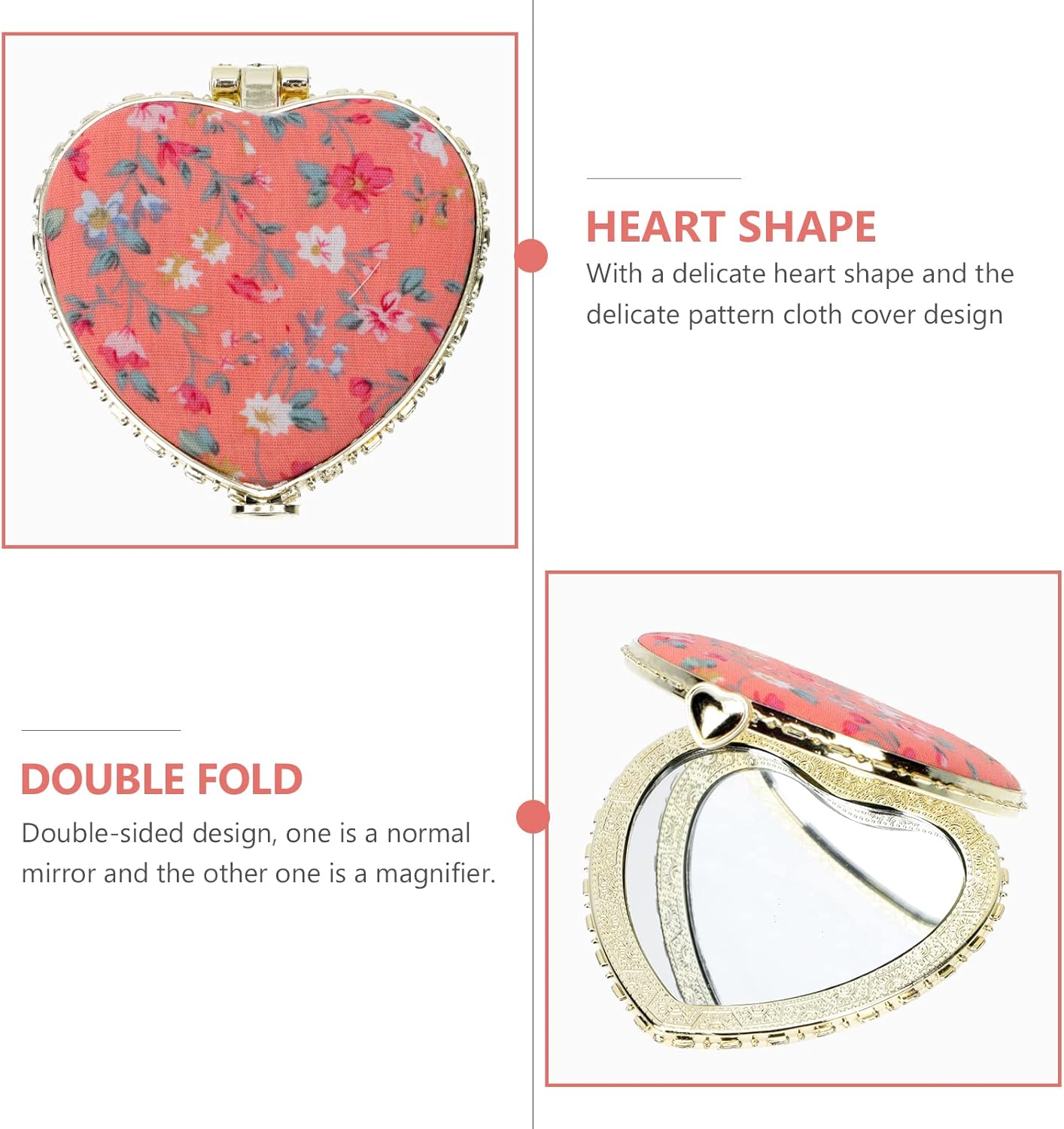 HEALLILY 2Pcs Foldable Heart Shaped Makeup Mirrors