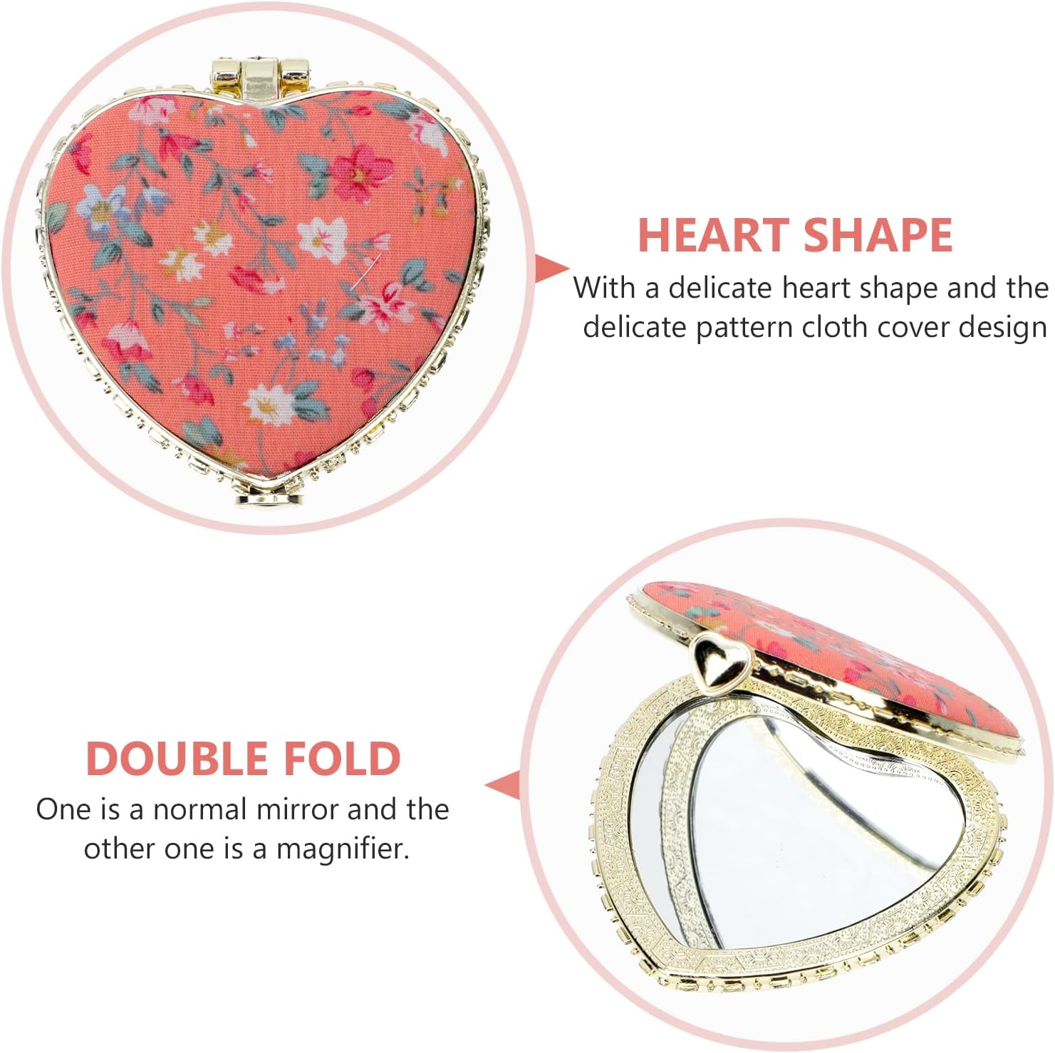 HEALLILY 2Pcs Foldable Heart Shaped Makeup Mirrors