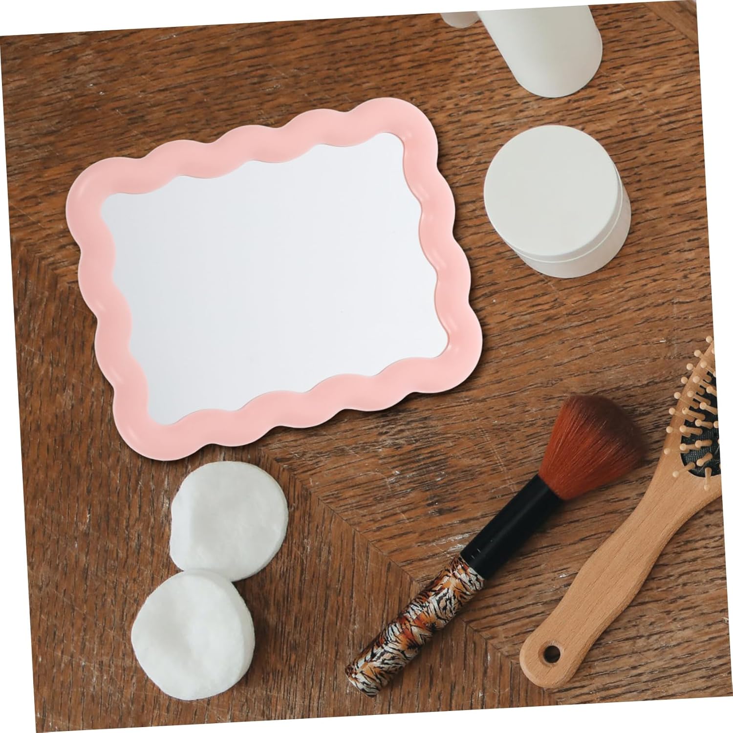 Wave Shaped Makeup Mirror with Stand for Travel and Home Use
