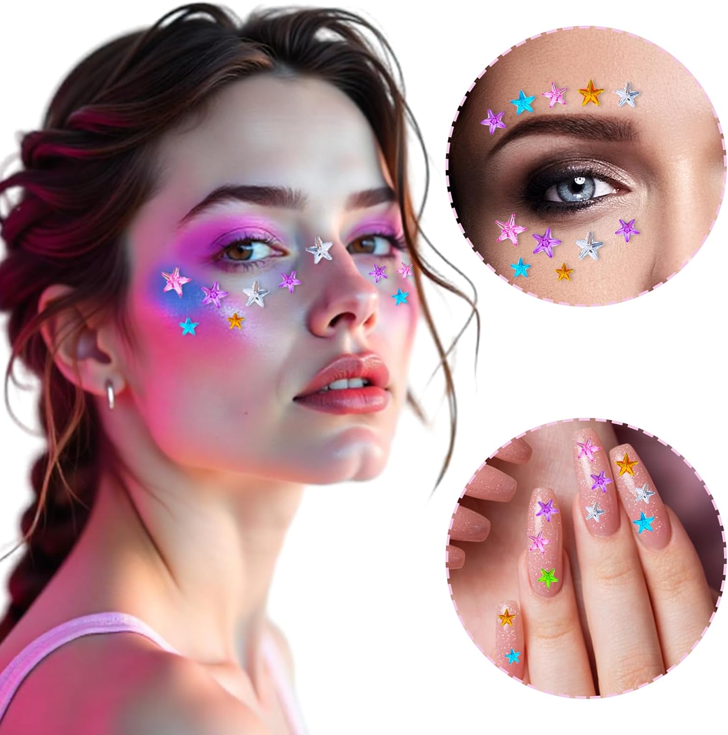 5PCS Colorful Star Face Gems Stickers DIY Set