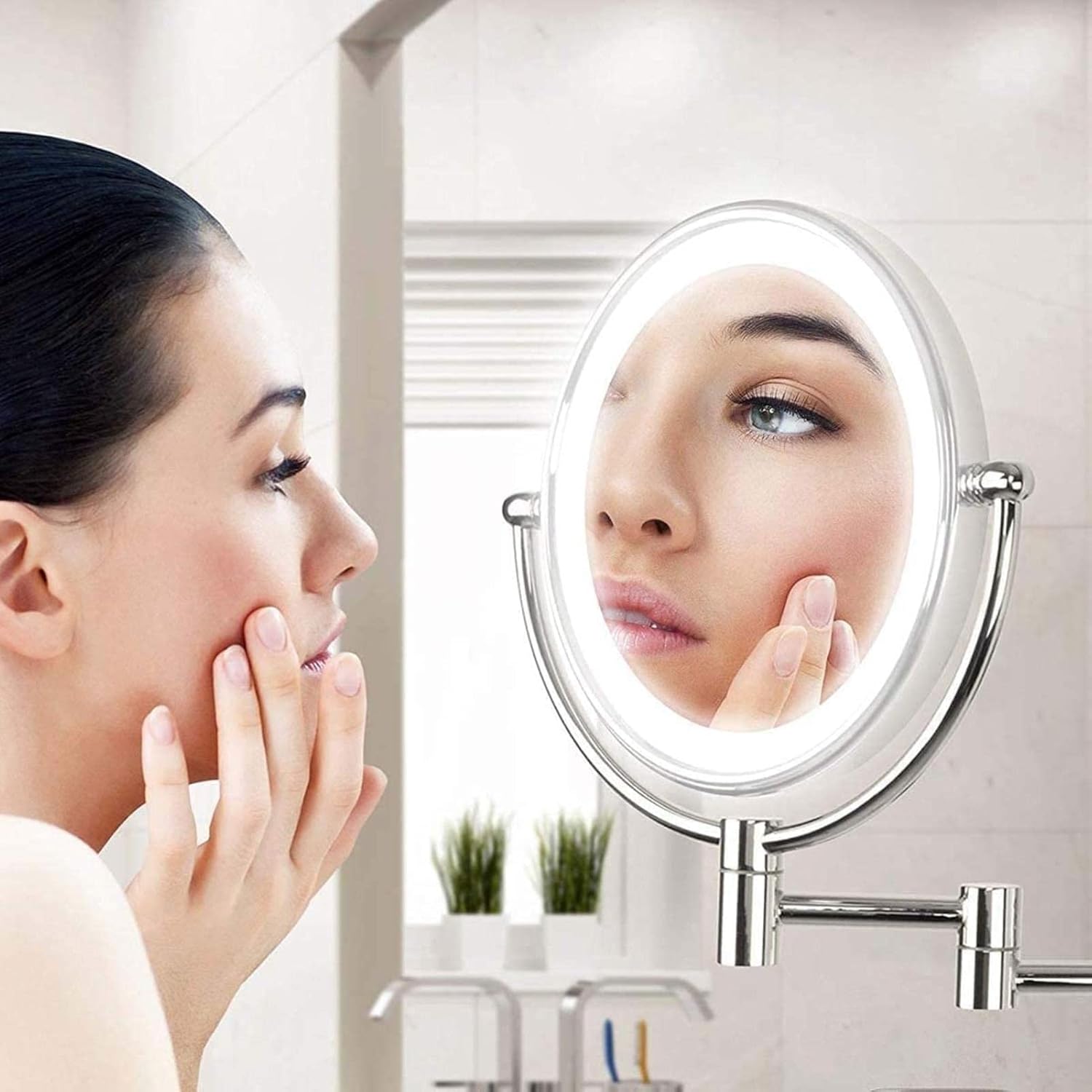 DEIHGE 360 Rotate Double-Sided Makeup Mirror with LED Light Zirconium Gold