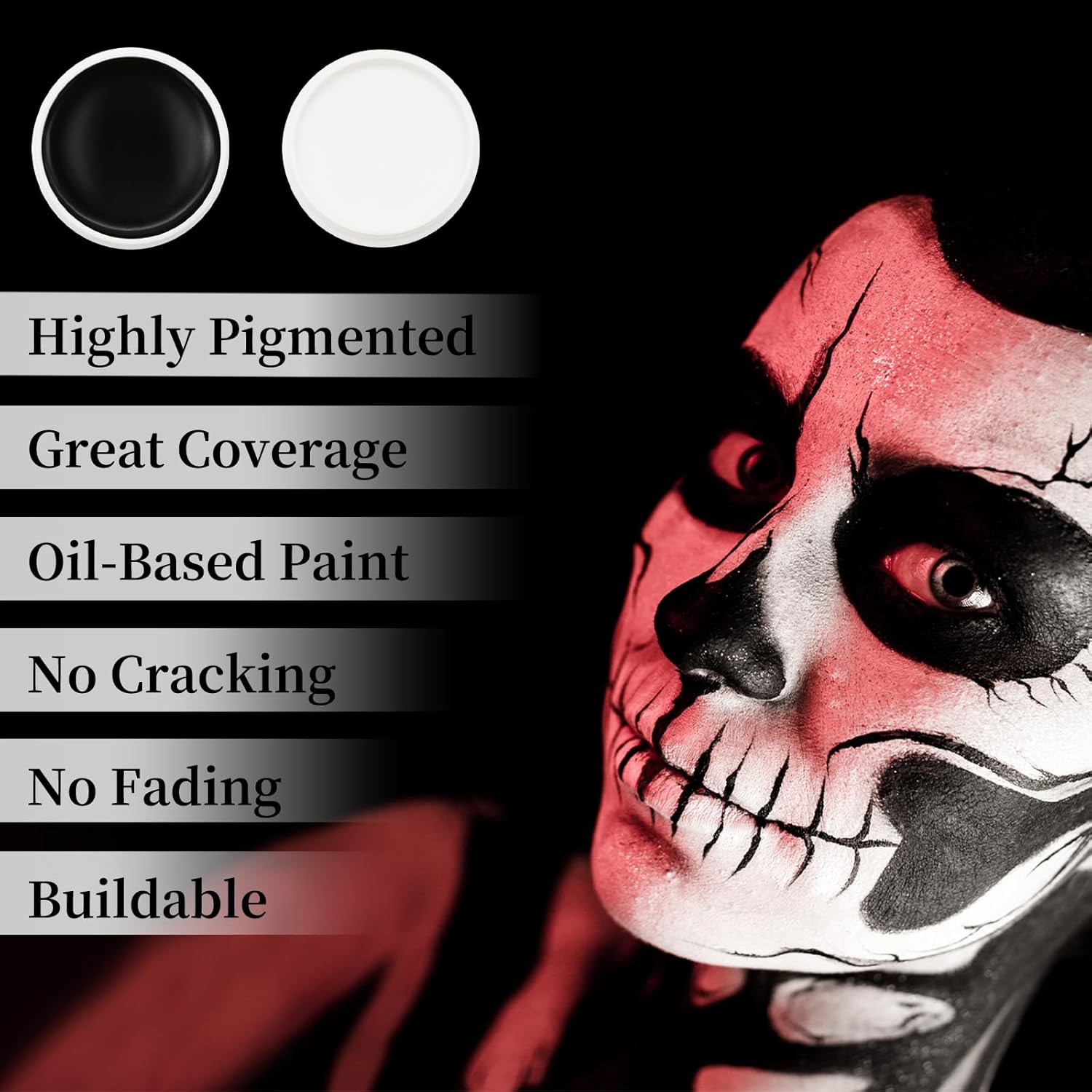 Paezm Face Paint Set - 25 oz Black White Halloween Makeup Kit