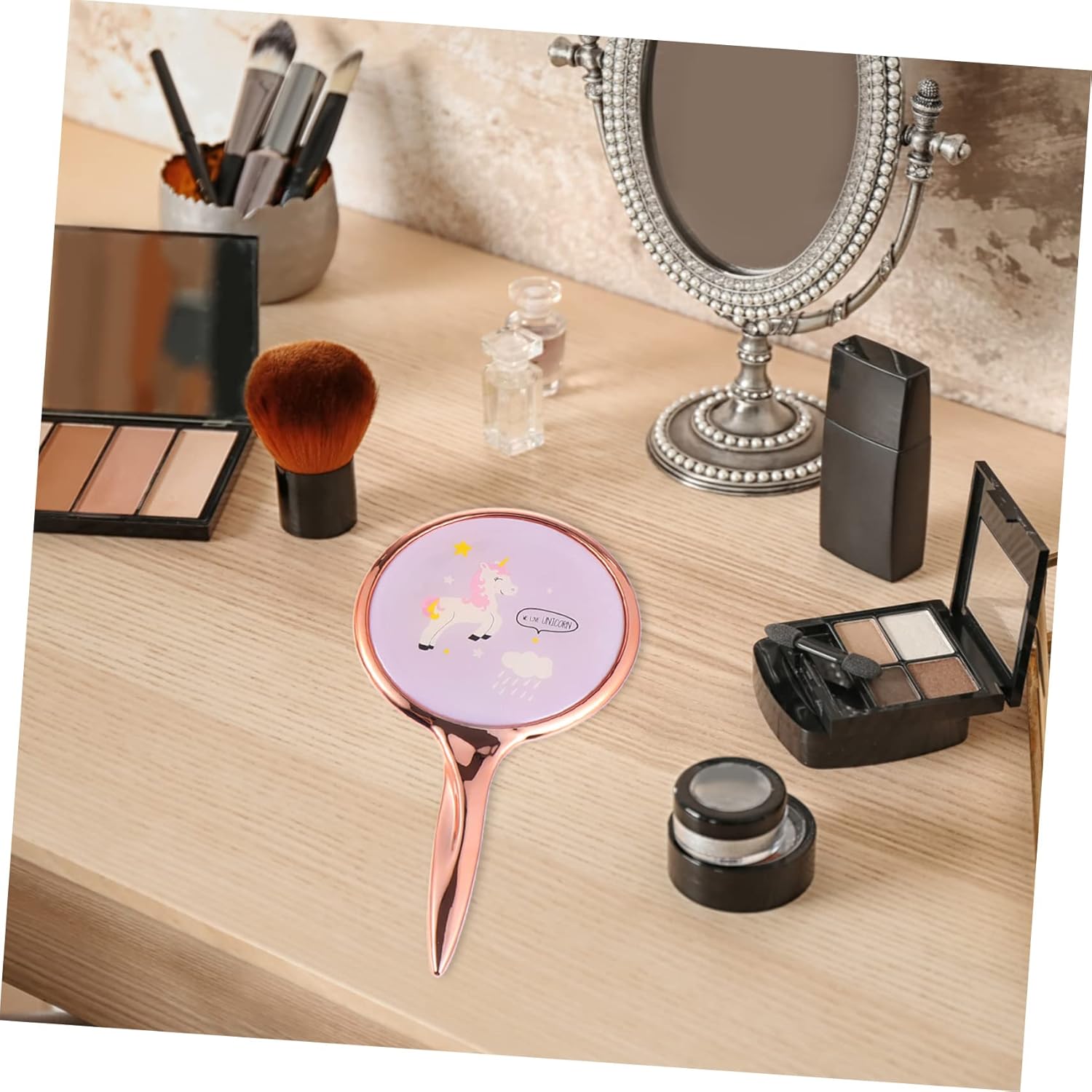 2Pcs Handheld Makeup Mirror with Handle for Travel and Home Use